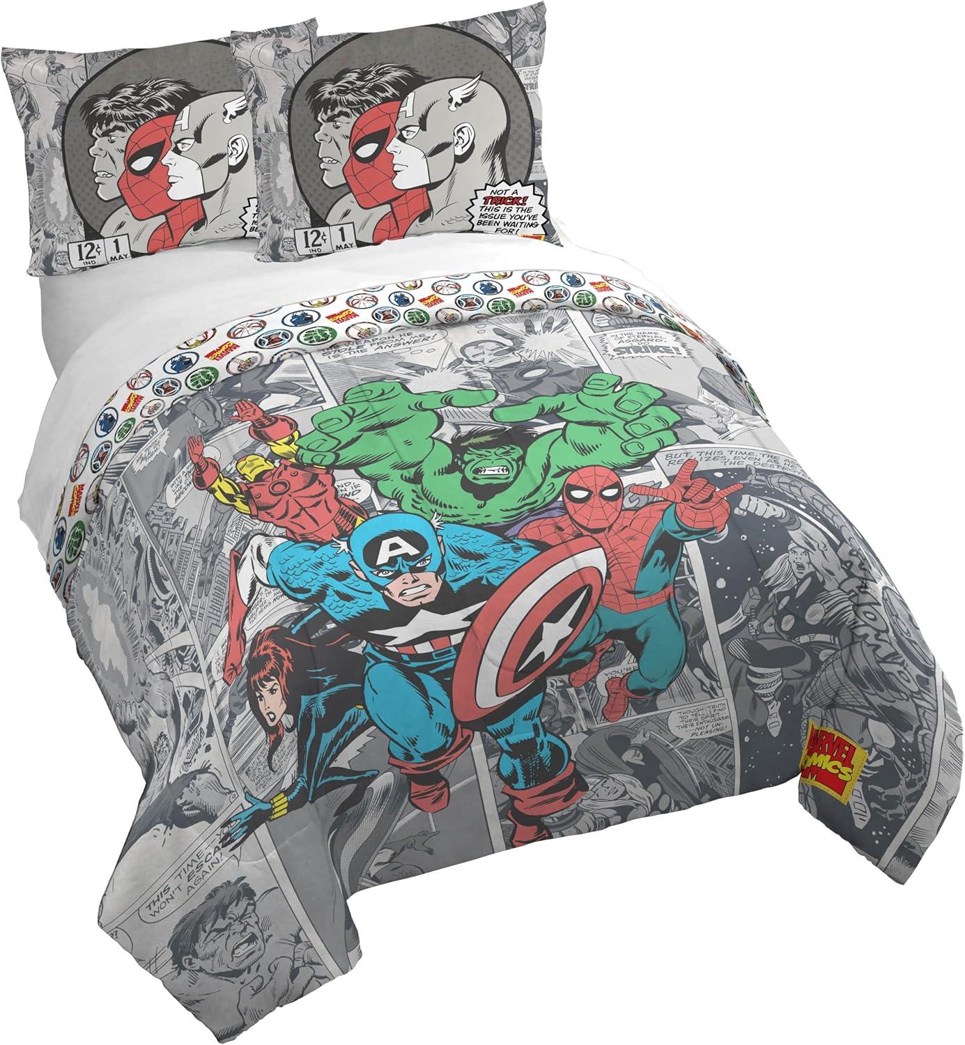imageJay Franco Kids Duvet Cover Set 3 Piece Super Soft Bedding with Sham Pillowcase Cover ONLY Comforter Not Included Multi Bluey QueenGrey Marvel Comics