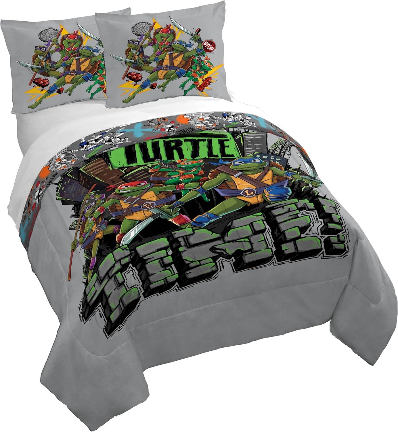 imageJay Franco Kids Duvet Cover Set 3 Piece Super Soft Bedding with Sham Pillowcase Cover ONLY Comforter Not Included Multi Bluey QueenGrey Teenage Mutant Ninja Turtles