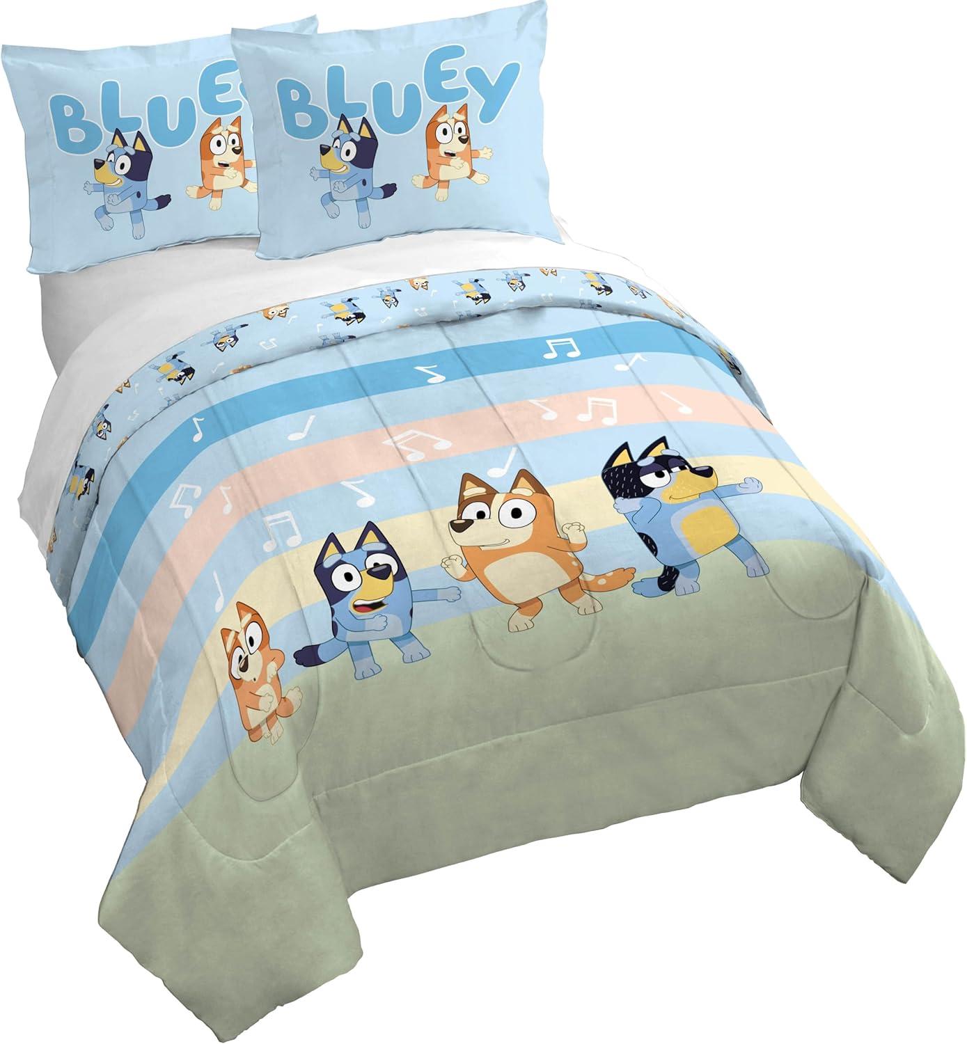 imageJay Franco Kids Duvet Cover Set 3 Piece Super Soft Bedding with Sham Pillowcase Cover ONLY Comforter Not Included Multi Bluey QueenMulti Bluey