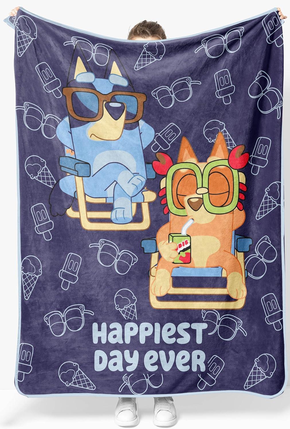 imageJay Franco Kids Plush Throw Blanket Soft ampamp Comfy Throw for Couch or Bed Cozy Home Dcor for Living Room ampamp Bedroom Blue Bluey 46x60 Throw BlanketBlue Bluey