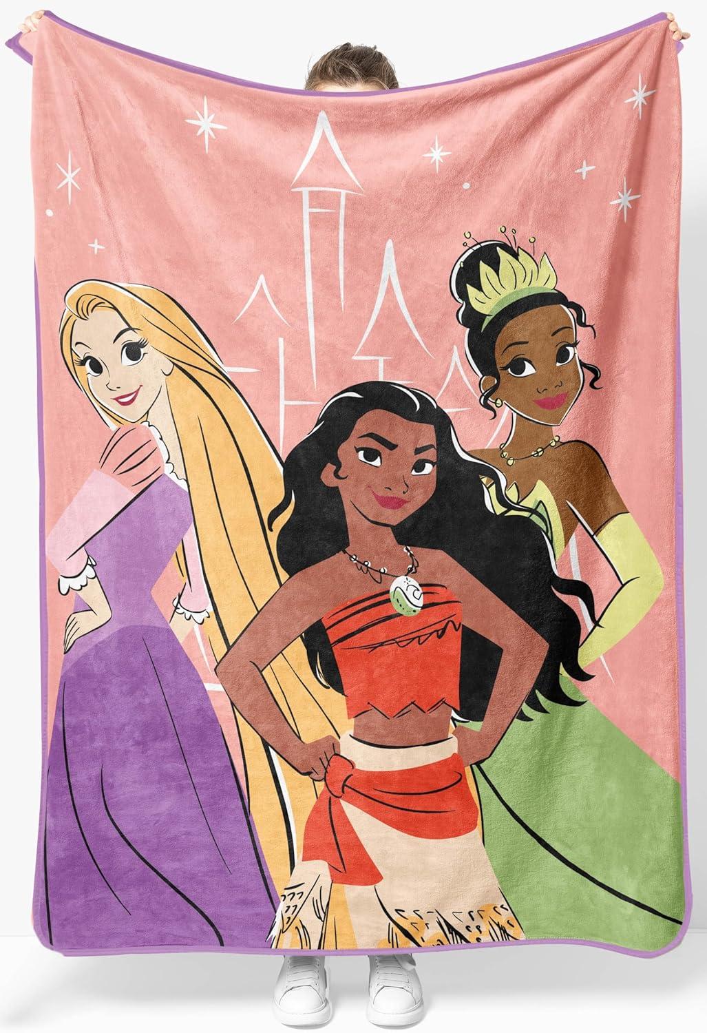 imageJay Franco Kids Plush Throw Blanket Soft ampamp Comfy Throw for Couch or Bed Cozy Home Dcor for Living Room ampamp Bedroom Multi Bluey 46x60 Throw BlanketPink Disney Princess