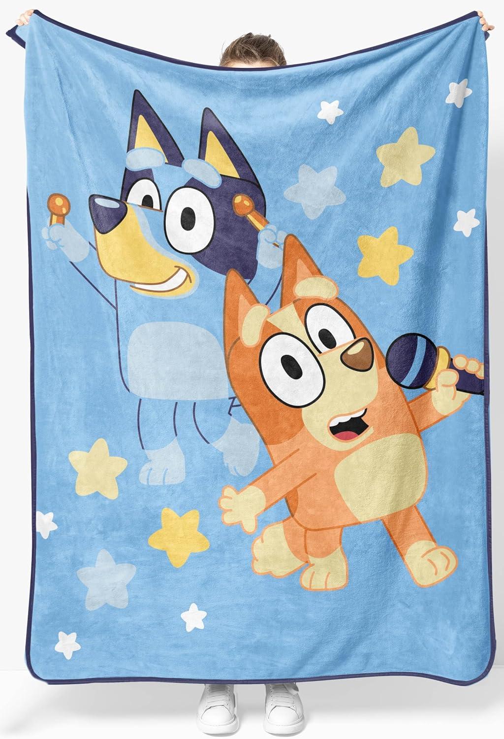 imageJay Franco Kids Plush Throw Blanket Soft ampamp Comfy Throw for Couch or Bed Cozy Home Dcor for Living Room ampamp Bedroom Multi Bluey 46x60 Throw BlanketBlue Bluey