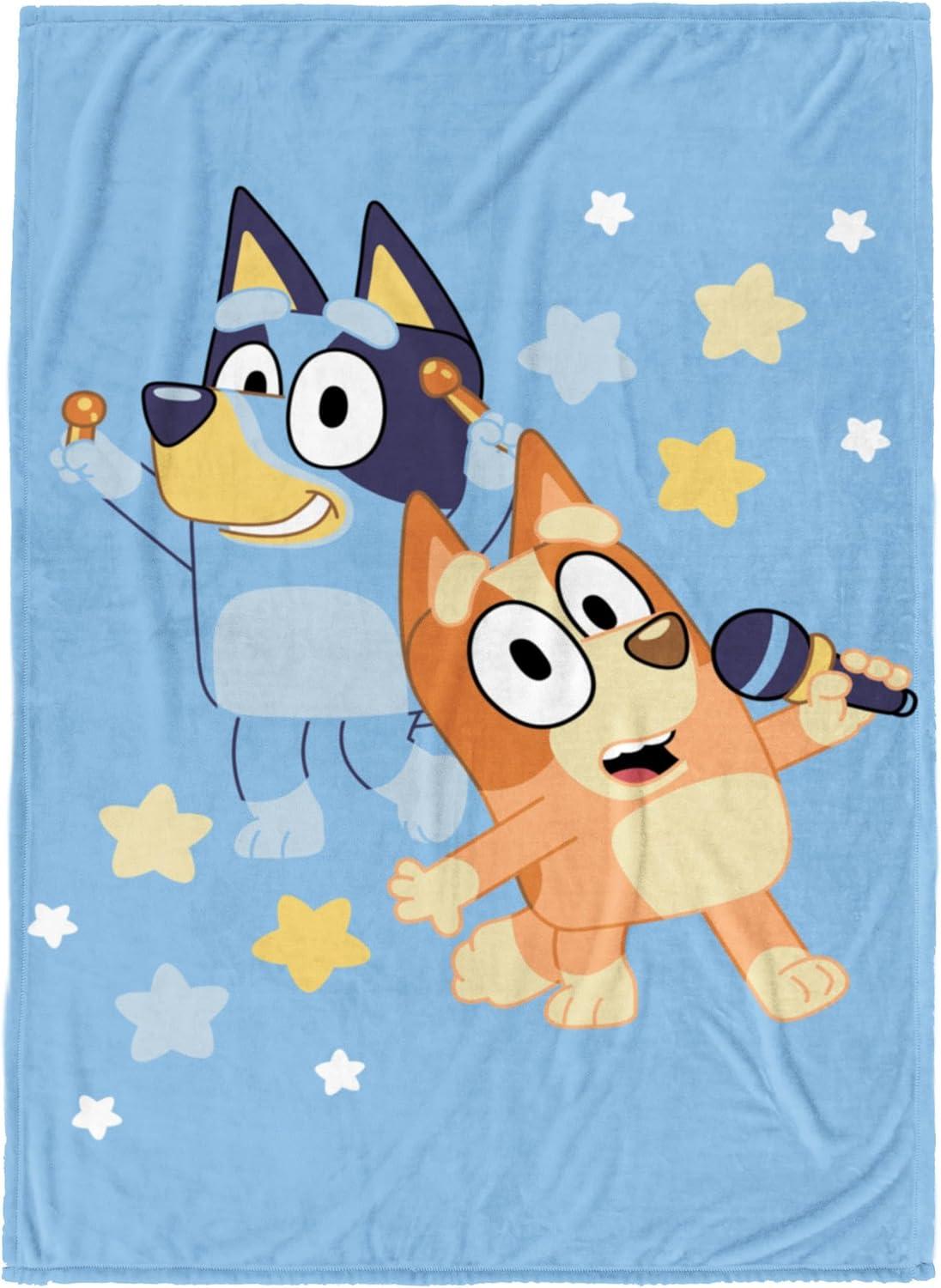 imageJay Franco Kids Plush Throw Blanket Soft ampamp Comfy Throw for Couch or Bed Cozy Home Dcor for Living Room ampamp Bedroom Multi Bluey 46x60 Throw BlanketBlue Bluey