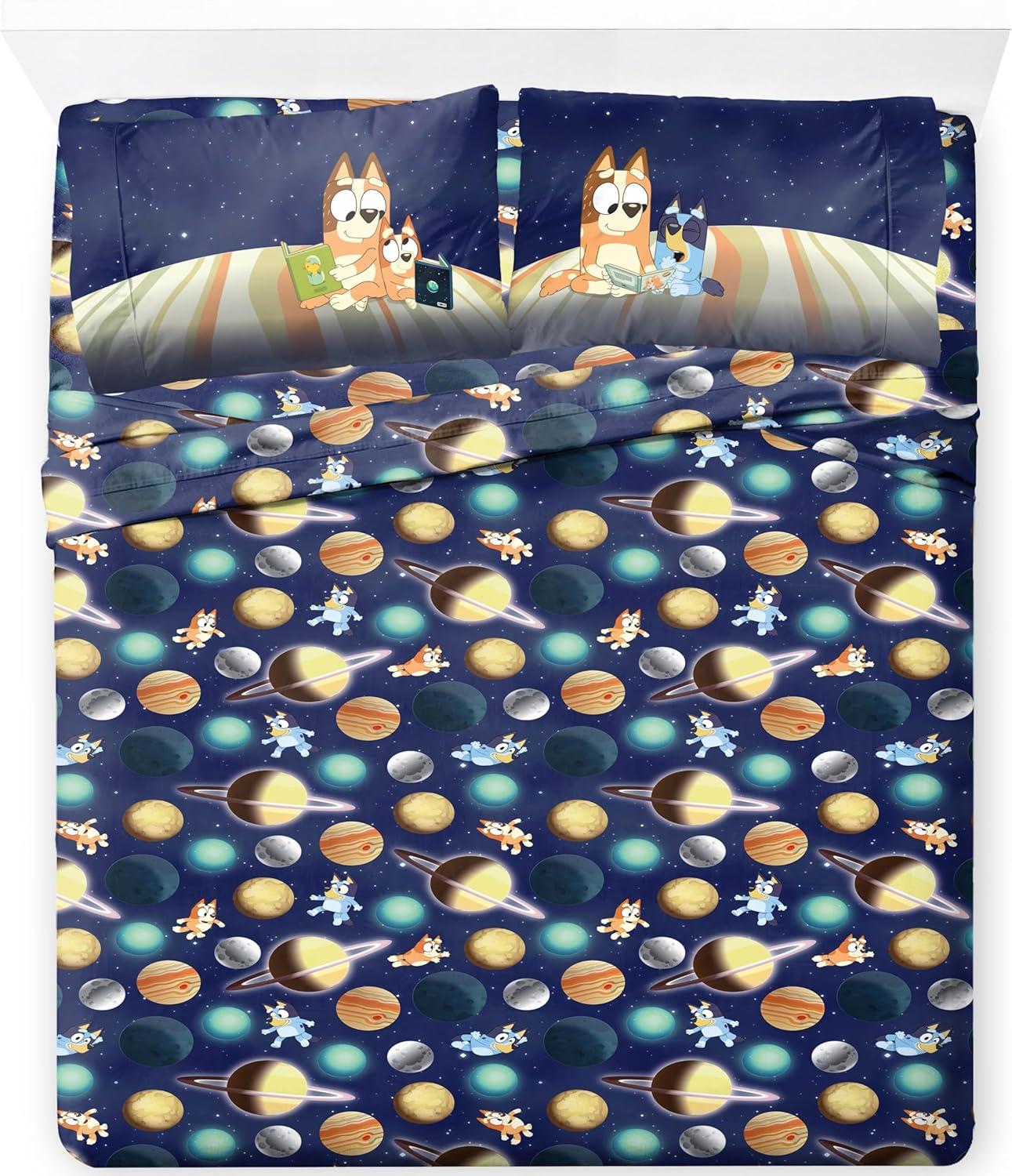 imageJay Franco Kids Sheet Set with Fitted Flat Sheets ampamp Pillow Cover UltraSoft Bedding with Pillowcase for Room Decor Blue Bluey ampamp Bingo 3 Piece ToddlerBlue Bluey Bingo