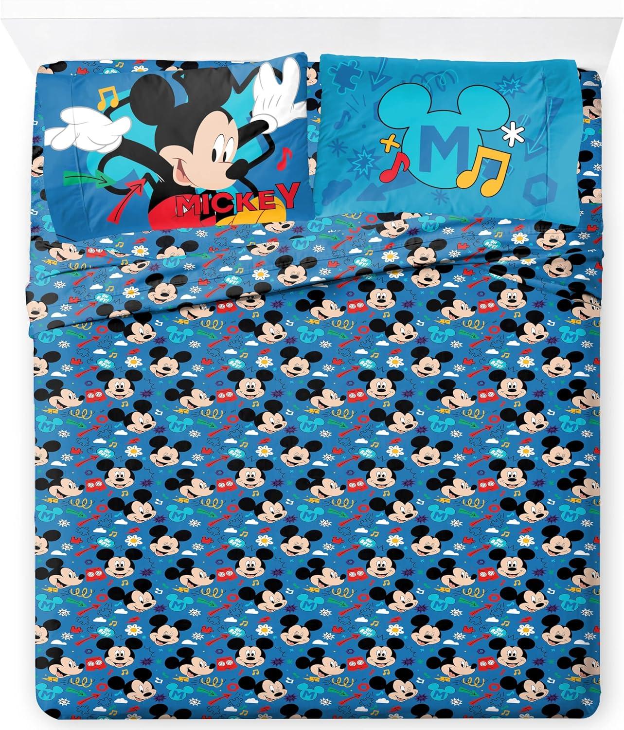 imageJay Franco Kids Sheet Set with Fitted Flat Sheets ampamp Pillow Cover UltraSoft Bedding with Pillowcase for Room Decor Blue Bluey ampamp Bingo 3 Piece ToddlerBlue Mickey Mouse