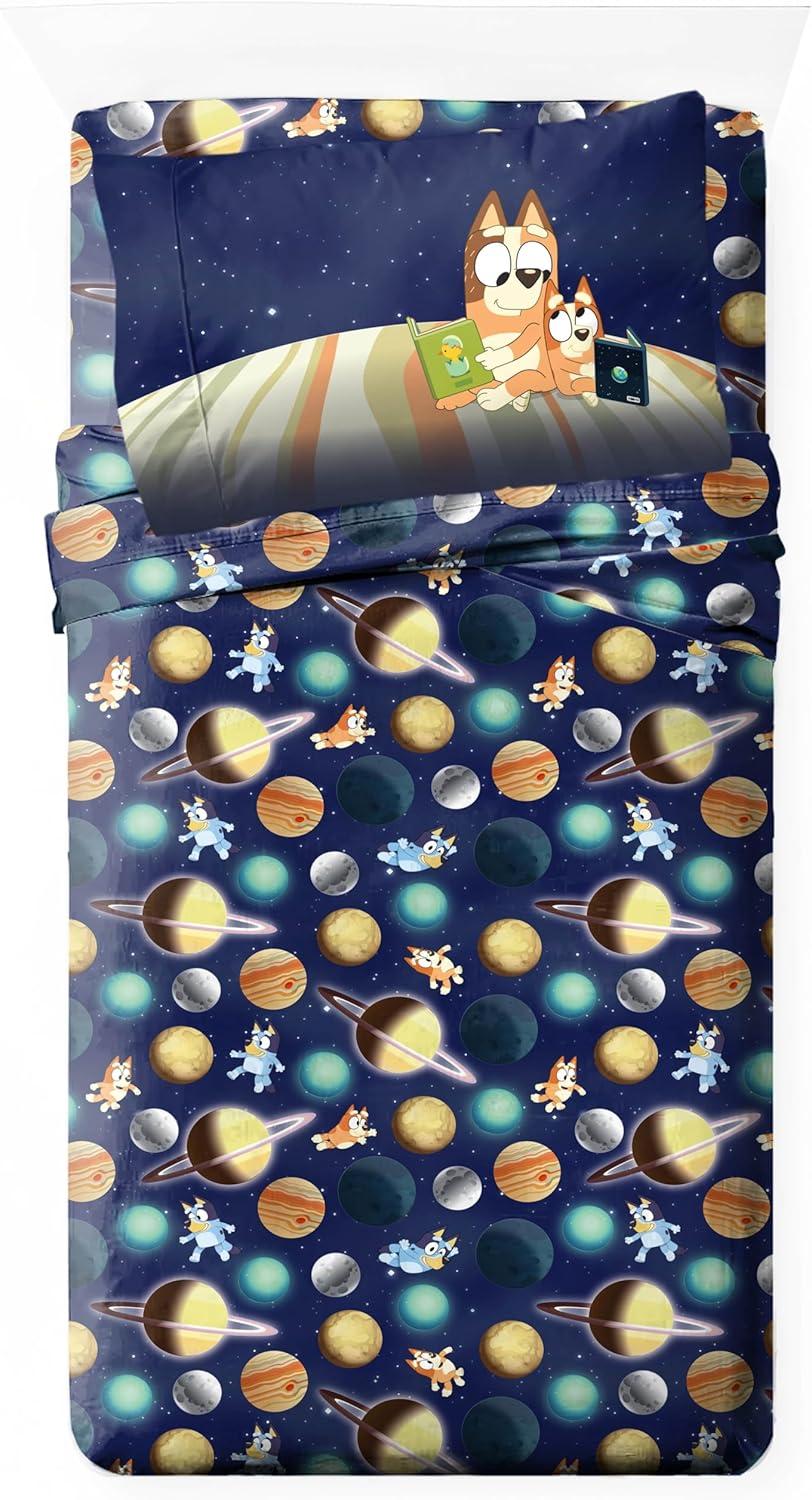 imageJay Franco Kids Sheet Set with Fitted Flat Sheets ampamp Pillow Cover UltraSoft Bedding with Pillowcase for Room Decor Blue Bluey ampamp Bingo 3 Piece ToddlerBlue Bluey Bingo