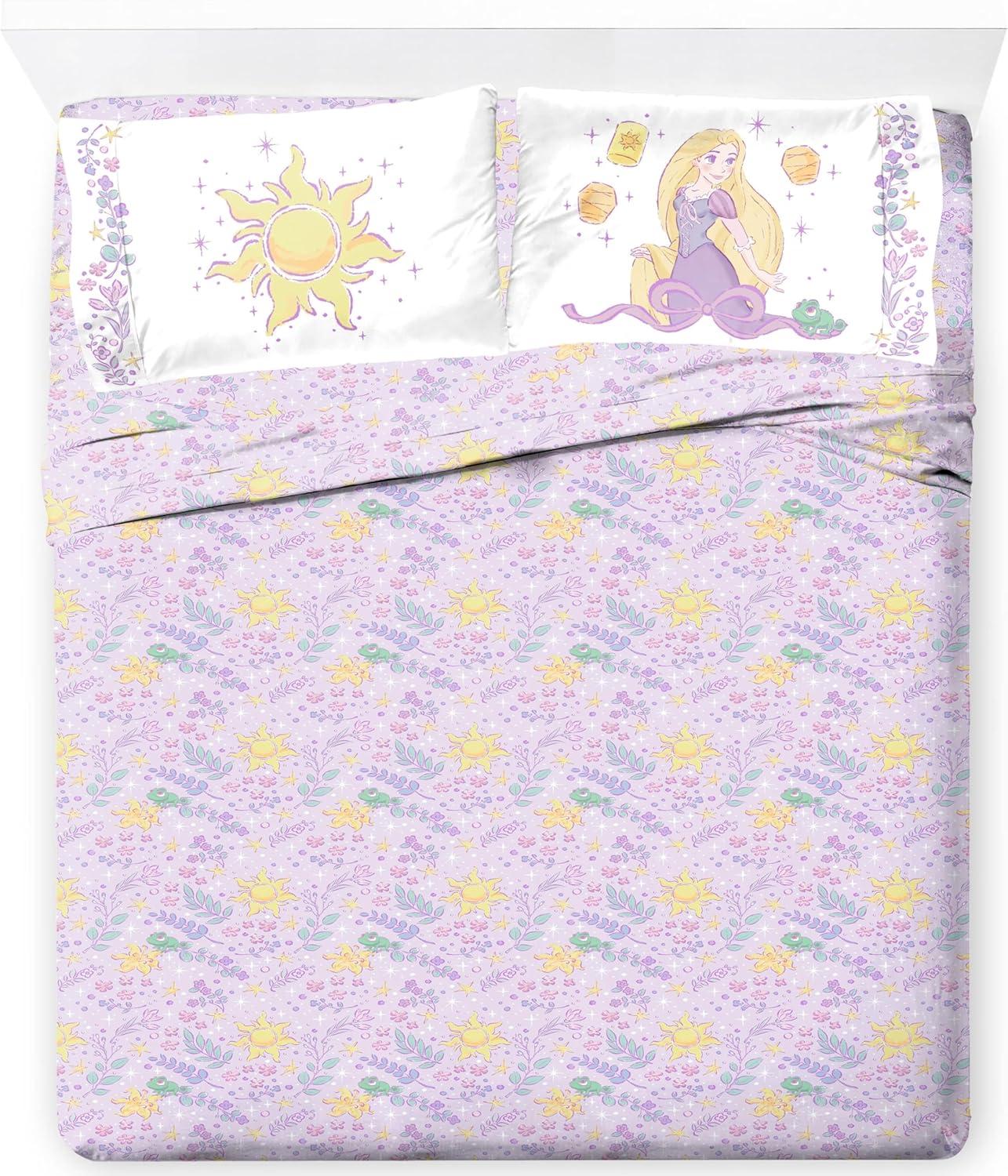 imageJay Franco Kids Sheet Set with Fitted Flat Sheets ampamp Pillow Cover UltraSoft Bedding with Pillowcase for Room Decor Blue Bluey ampamp Bingo 3 Piece ToddlerPurple Disney Princess Rapunzel