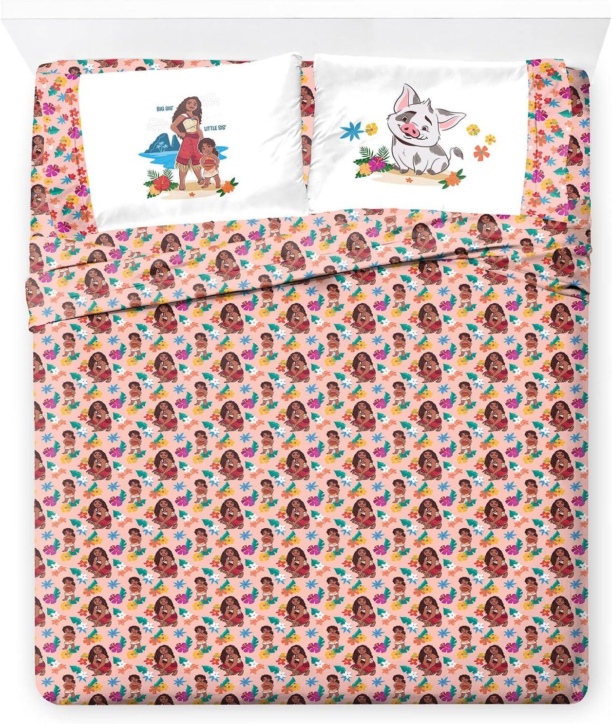 imageJay Franco Kids Sheet Set with Fitted Flat Sheets ampamp Pillow Cover UltraSoft Bedding with Pillowcase for Room Decor Blue Bluey ampamp Bingo 3 Piece ToddlerPink Moana