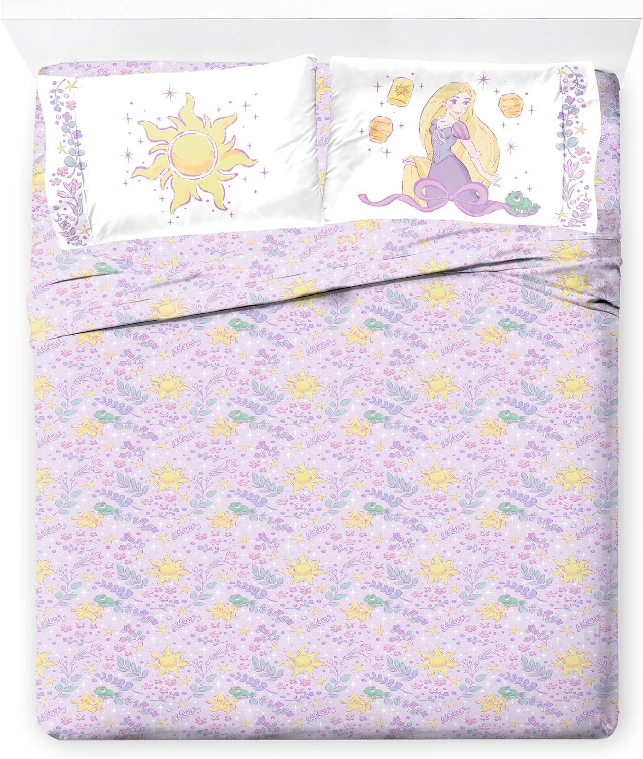 imageJay Franco Kids Sheet Set with Fitted Flat Sheets ampamp Pillow Cover UltraSoft Bedding with Pillowcase for Room Decor Blue Bluey ampamp Bingo 3 Piece ToddlerPurple Disney Princess Rapunzel