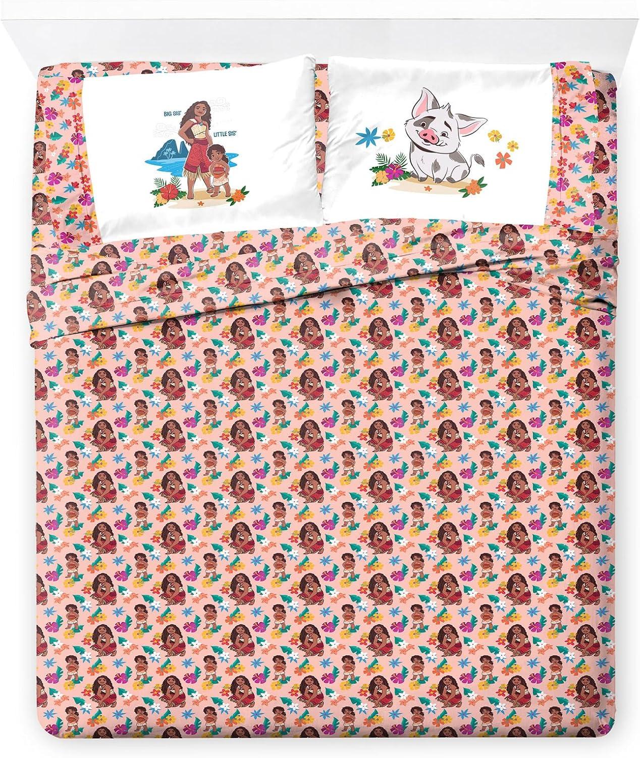 imageJay Franco Kids Sheet Set with Fitted Flat Sheets ampamp Pillow Cover UltraSoft Bedding with Pillowcase for Room Decor Blue Bluey ampamp Bingo 3 Piece ToddlerPink Moana