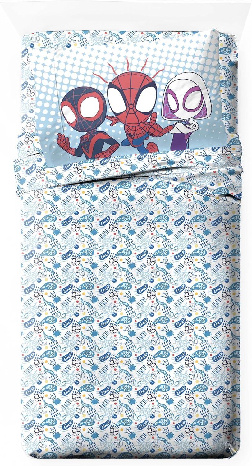 imageJay Franco Kids Sheet Set with Fitted Flat Sheets ampamp Pillow Cover UltraSoft Bedding with Pillowcase for Room Decor Blue Bluey ampamp Bingo 3 Piece ToddlerMulti Spidey Friends