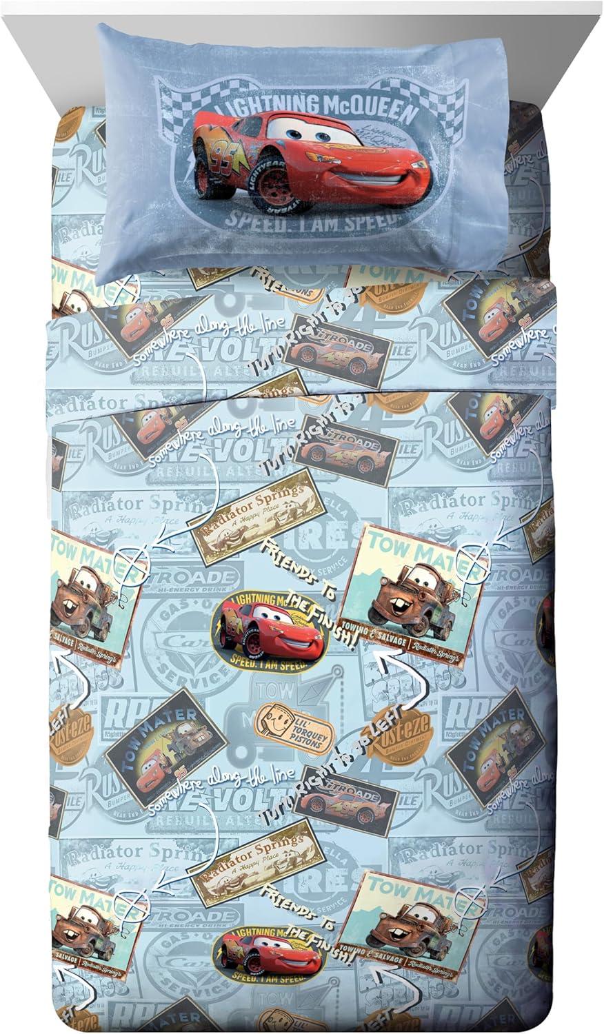 imageJay Franco Kids Sheet Set with Fitted Flat Sheets ampamp Pillow Cover UltraSoft Bedding with Pillowcase for Room Decor White Bluey 4 Piece FullBlue Cars
