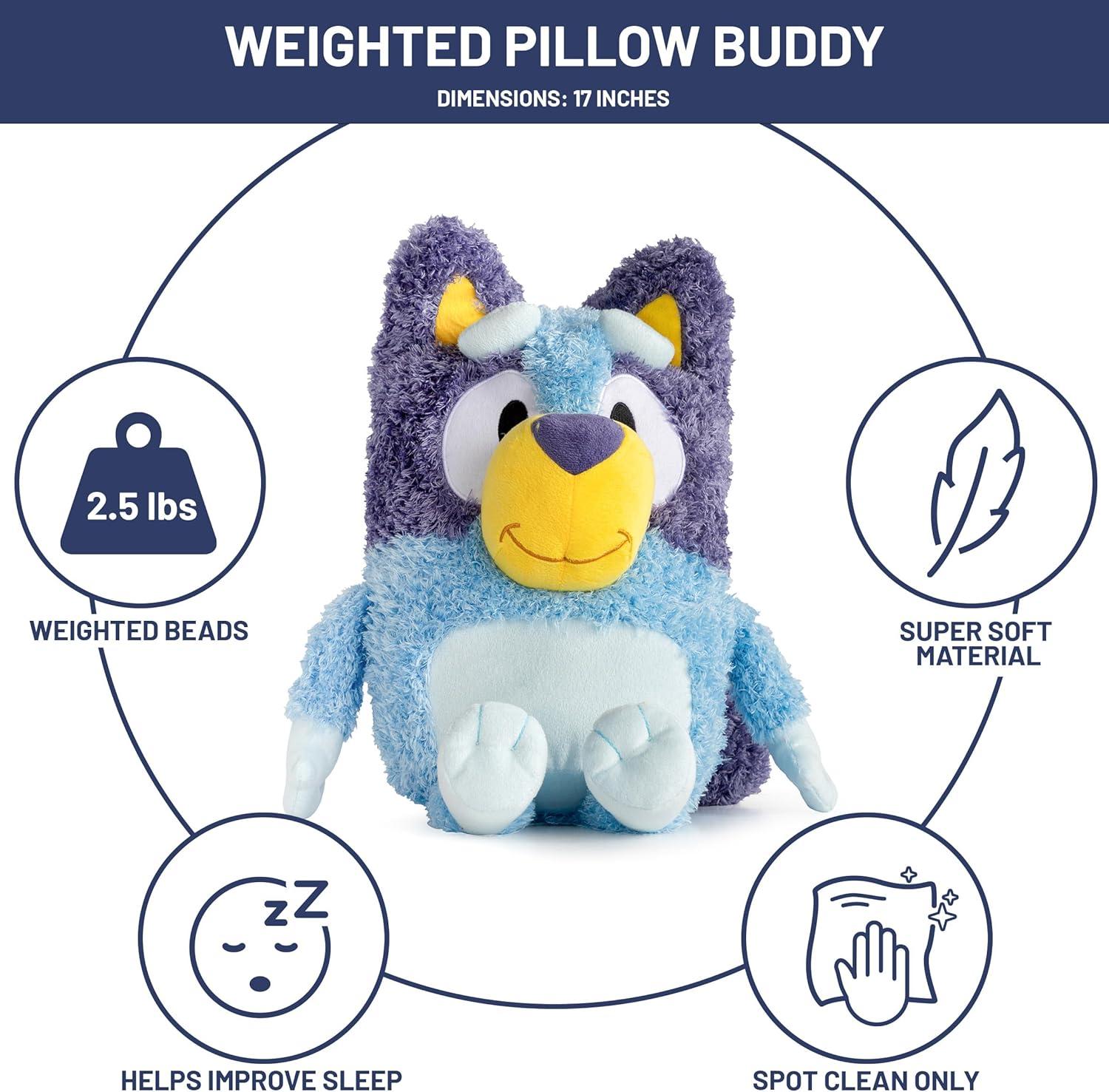 imageJay Franco Weighted Bluey Plush Pillow Buddy 25 lbs Soft Plushie Stuffed Pillow 17 Inches Blue Bluey