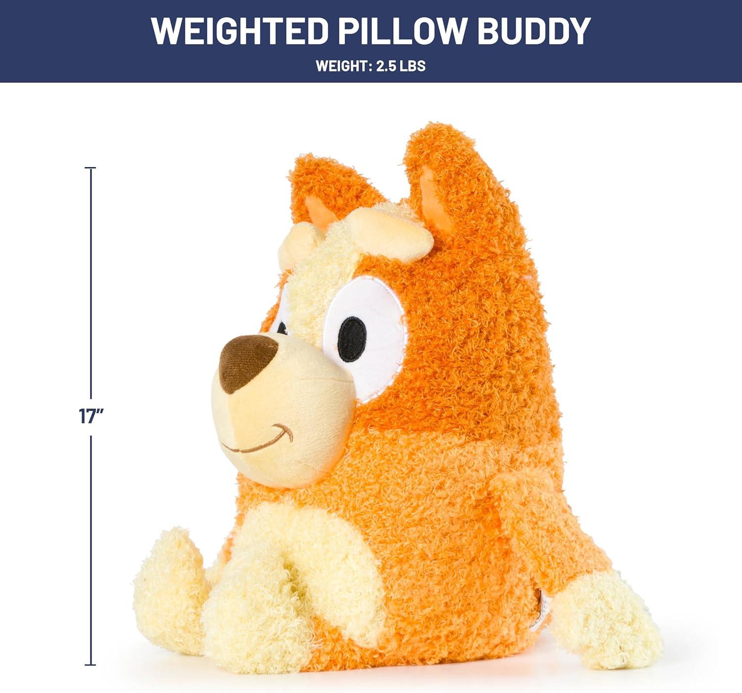 imageJay Franco Weighted Bluey Plush Pillow Buddy 25 lbs Soft Plushie Stuffed Pillow 17 Inches Orange Bingo