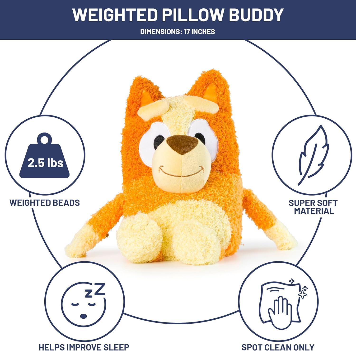 imageJay Franco Weighted Bluey Plush Pillow Buddy 25 lbs Soft Plushie Stuffed Pillow 17 Inches Orange Bingo