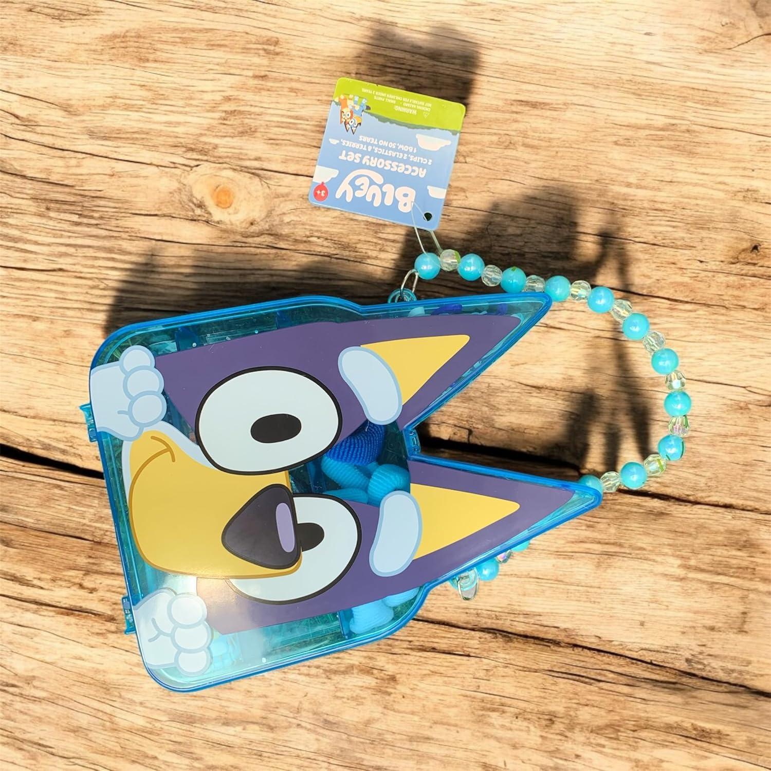 imageLUV HER Bluey Hair Accessory Case for Girls with Hair Clips Elastics Bow and Terries Ages 3