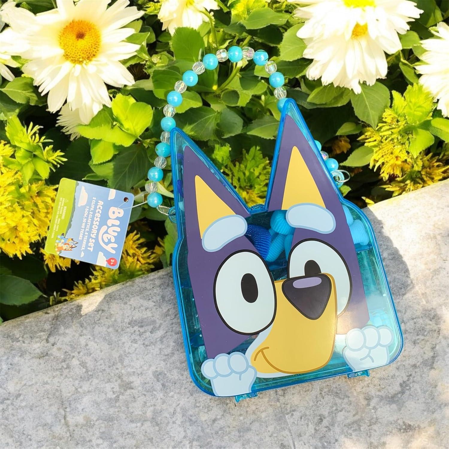imageLUV HER Bluey Hair Accessory Case for Girls with Hair Clips Elastics Bow and Terries Ages 3