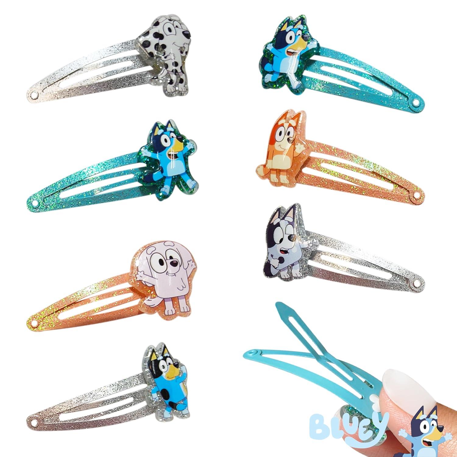 imageLUV HER Bluey Hair Clips for Girls Snap Clips 8 Pack Multi Color Ages 3