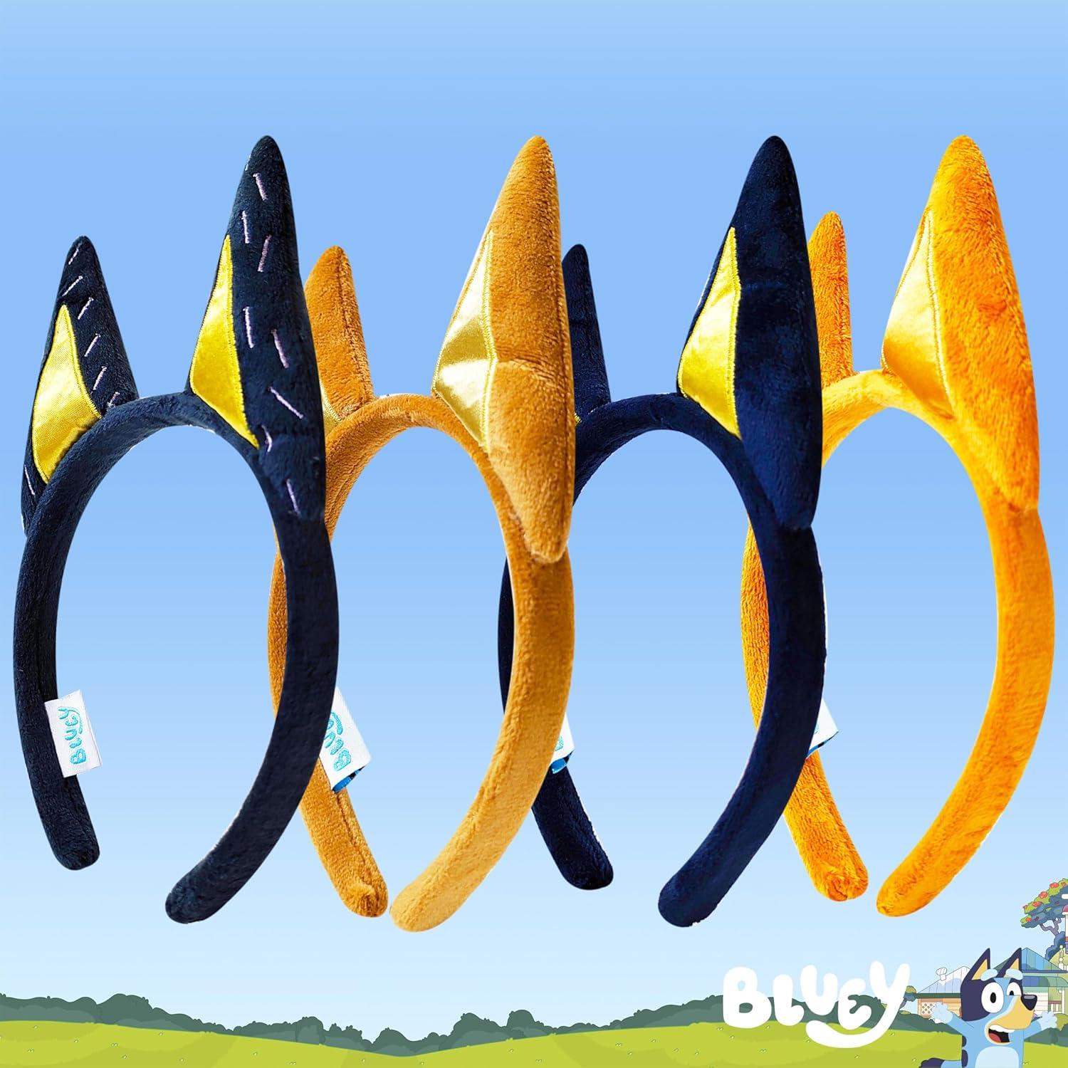 imageLUV HER Bluey Party Supplies 4pc Animal Costume Ears Headband Plush Soft Ears Elastic Family Headbands for Halloween Birthday Play Day
