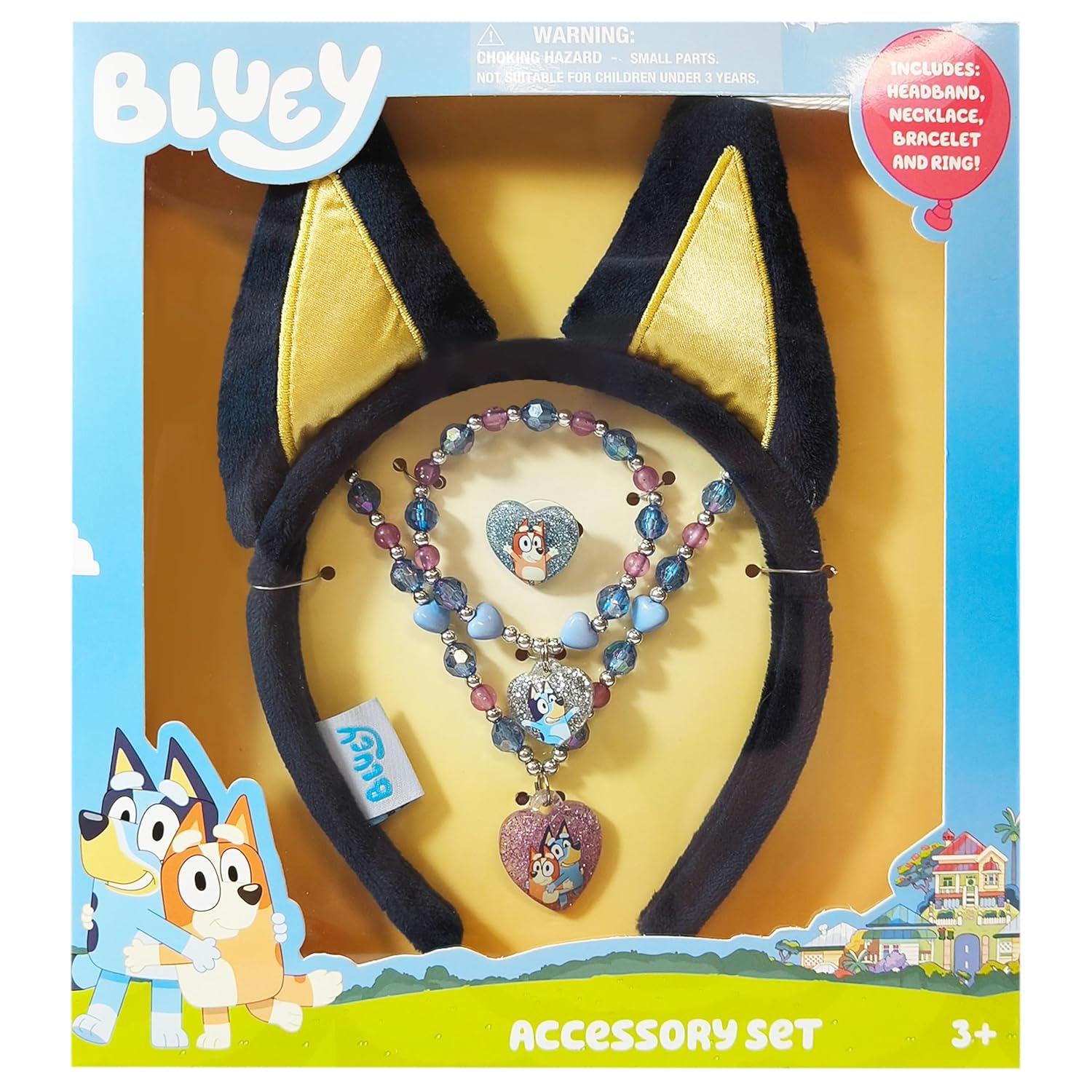 imageLUV HER Licensed BLUEY Headbands for Girls Kids Jewelry Dress Up Set All in one Giftable Box Headband Play Jewelry Set 4pc Toddler Headband Necklace Dress Up Bracelet Ring 4