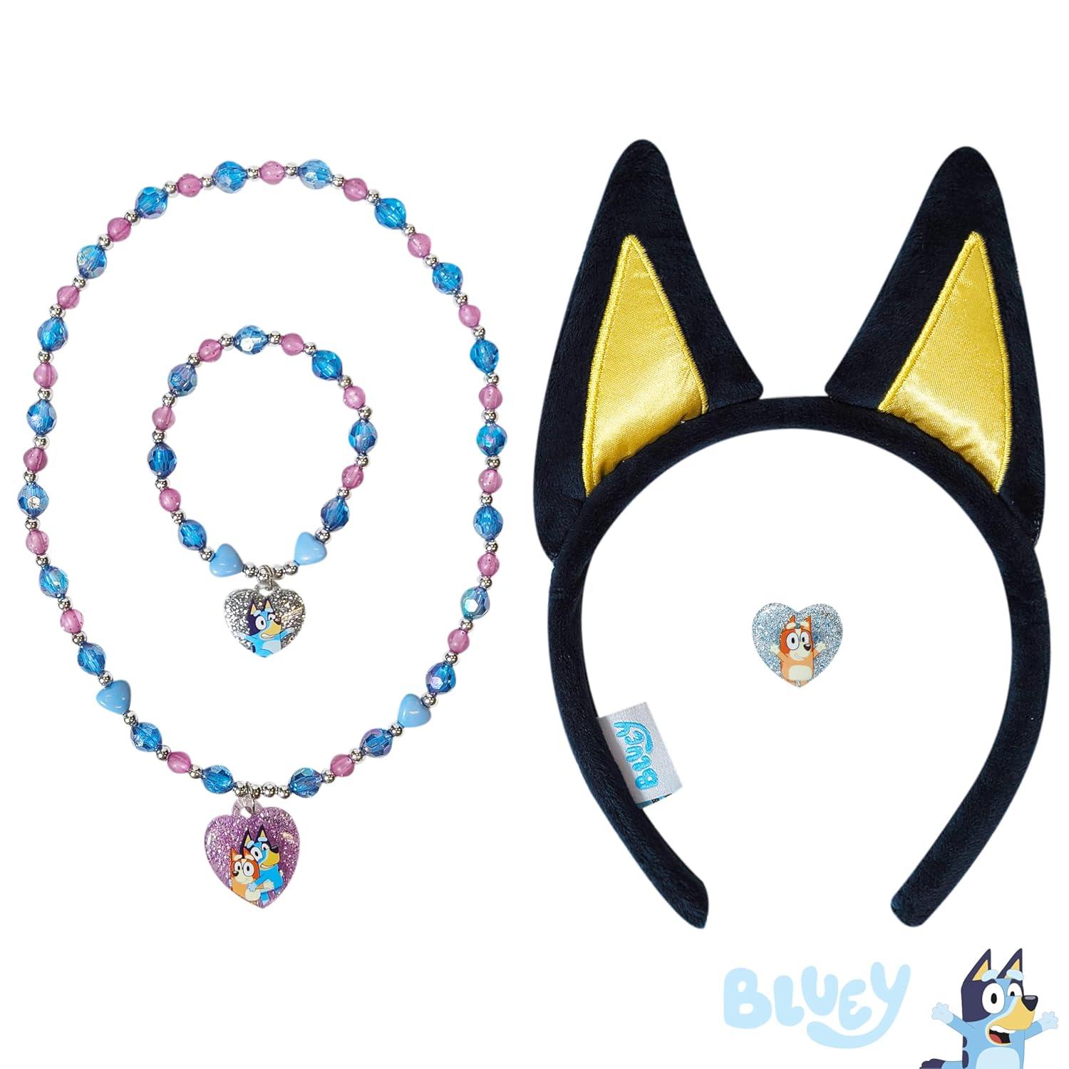 imageLUV HER Licensed BLUEY Headbands for Girls Kids Jewelry Dress Up Set All in one Giftable Box Headband Play Jewelry Set 4pc Toddler Headband Necklace Dress Up Bracelet Ring 4