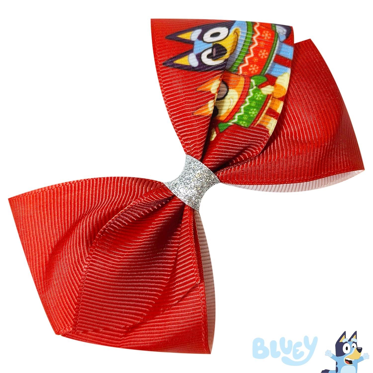 imageLuv Her Licensed Bluey Girls Hair Bows for Girls Hair Accessories Gift Set 7 Pcs 4 Inch Bundle Bluey Christmas Hair clips Alligator Clip Ages 3