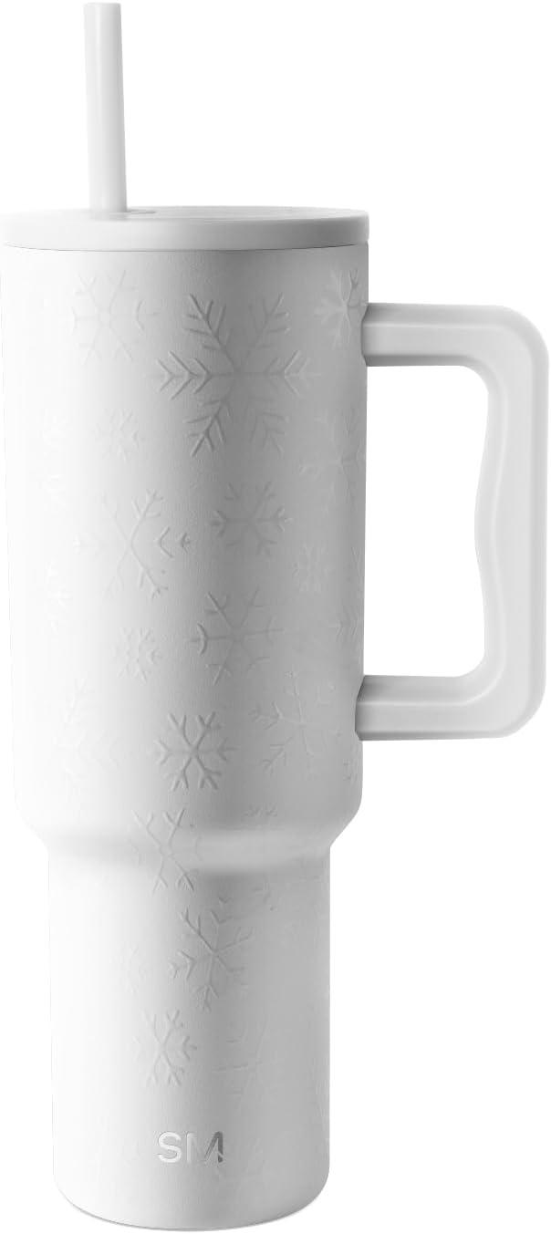 imageSimple Modern Holiday Bluey 40 oz Trek Tumbler with Handle and Straw Lid Cup Holder Friendly Insulated Stainless Steel Travel Mug Bluey Christmas MorningFrosty Snowflakes