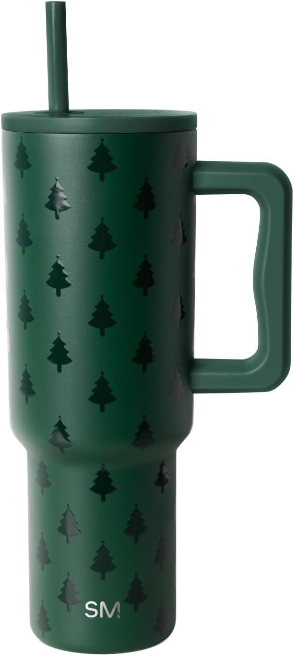imageSimple Modern Holiday Bluey 40 oz Trek Tumbler with Handle and Straw Lid Cup Holder Friendly Insulated Stainless Steel Travel Mug Bluey Christmas MorningWinter Trees