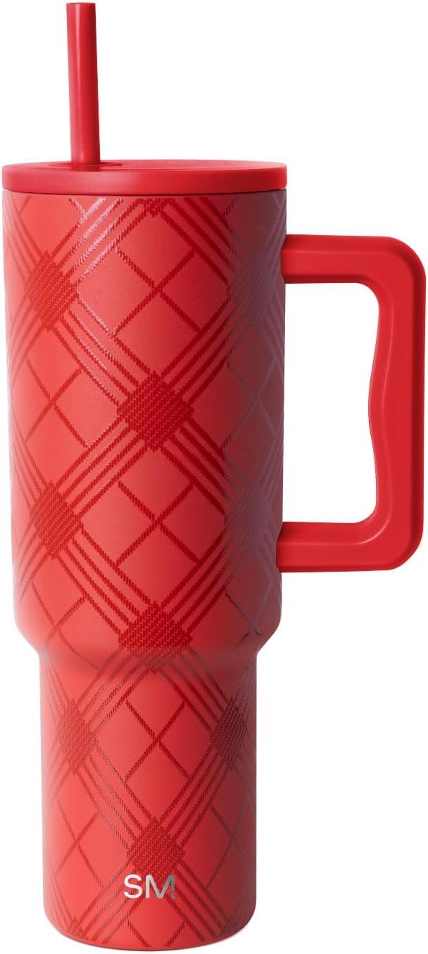 imageSimple Modern Holiday Bluey 40 oz Trek Tumbler with Handle and Straw Lid Cup Holder Friendly Insulated Stainless Steel Travel Mug Bluey Christmas MorningHoliday Flannel