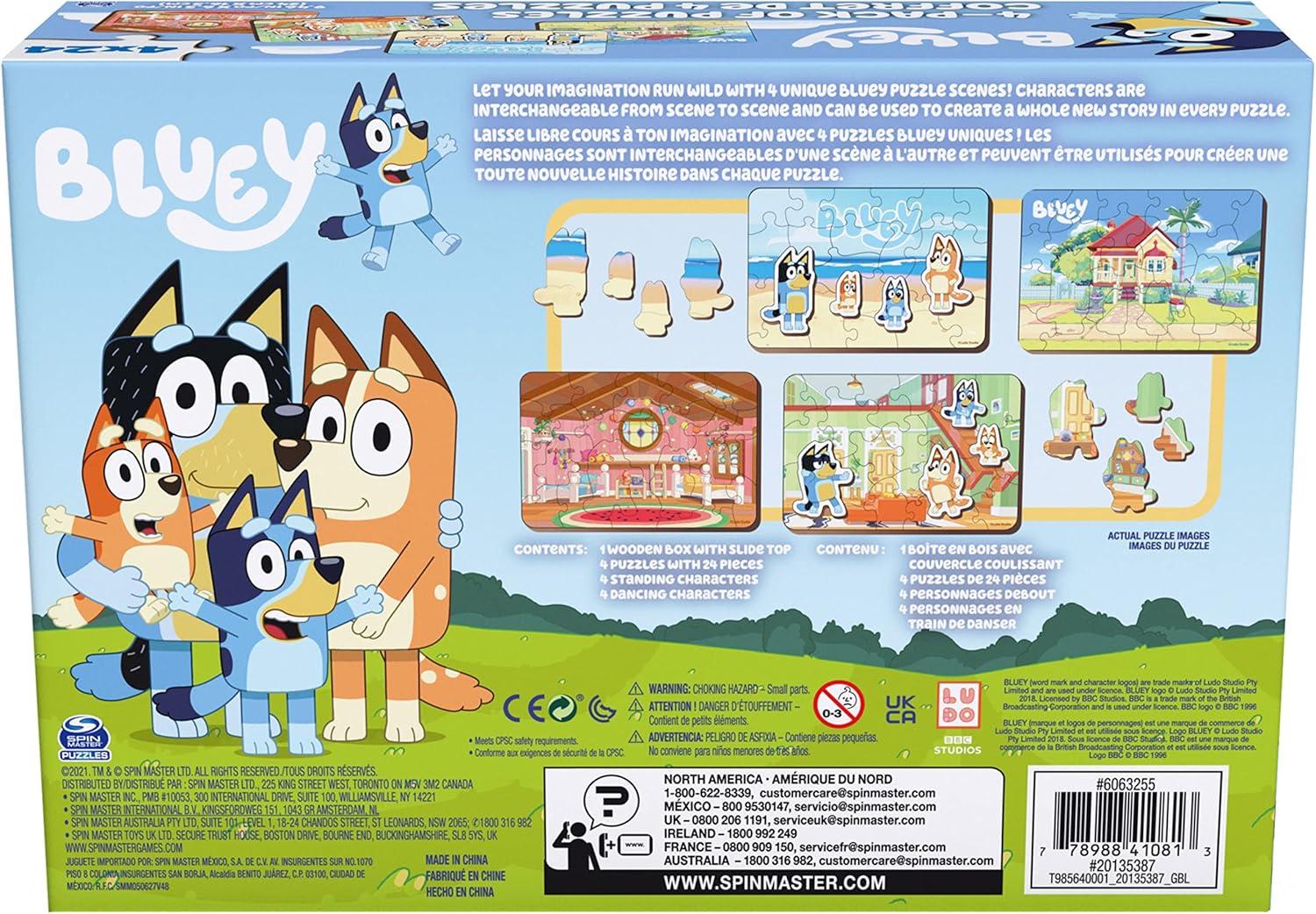 imageSpin Master Games Bluey Puzzles 4Pack Wooden Jigsaw Puzzles for Preschoolers 24 Pieces Each Interchangeable Pieces Bluey Birthday Gifts for Kids Ages 3 ampamp Up
