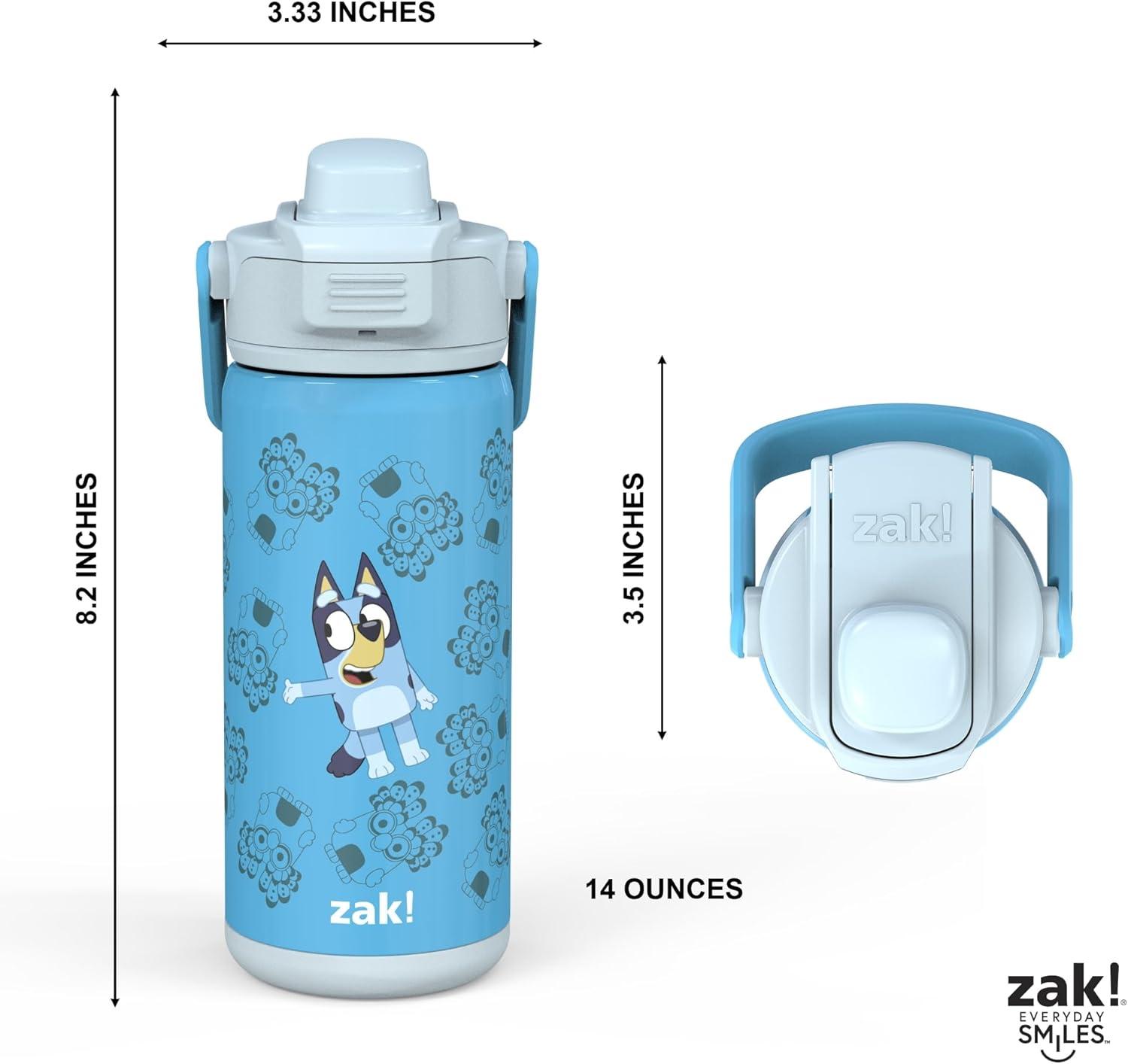 imageZak Designs Beacon Insulated Bottle Bluey 14 oz Durable Stainless Steel DoubleWall Vacuum Insulation Silicone Spout ampamp PushButton LeakProof Lid Dishwasher Safe