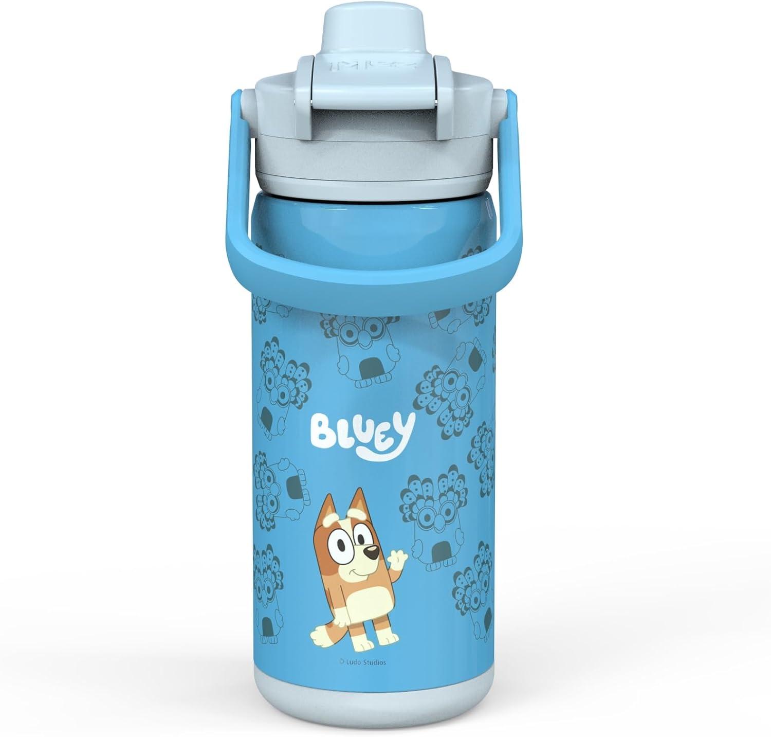 imageZak Designs Beacon Insulated Bottle Bluey 14 oz Durable Stainless Steel DoubleWall Vacuum Insulation Silicone Spout ampamp PushButton LeakProof Lid Dishwasher Safe