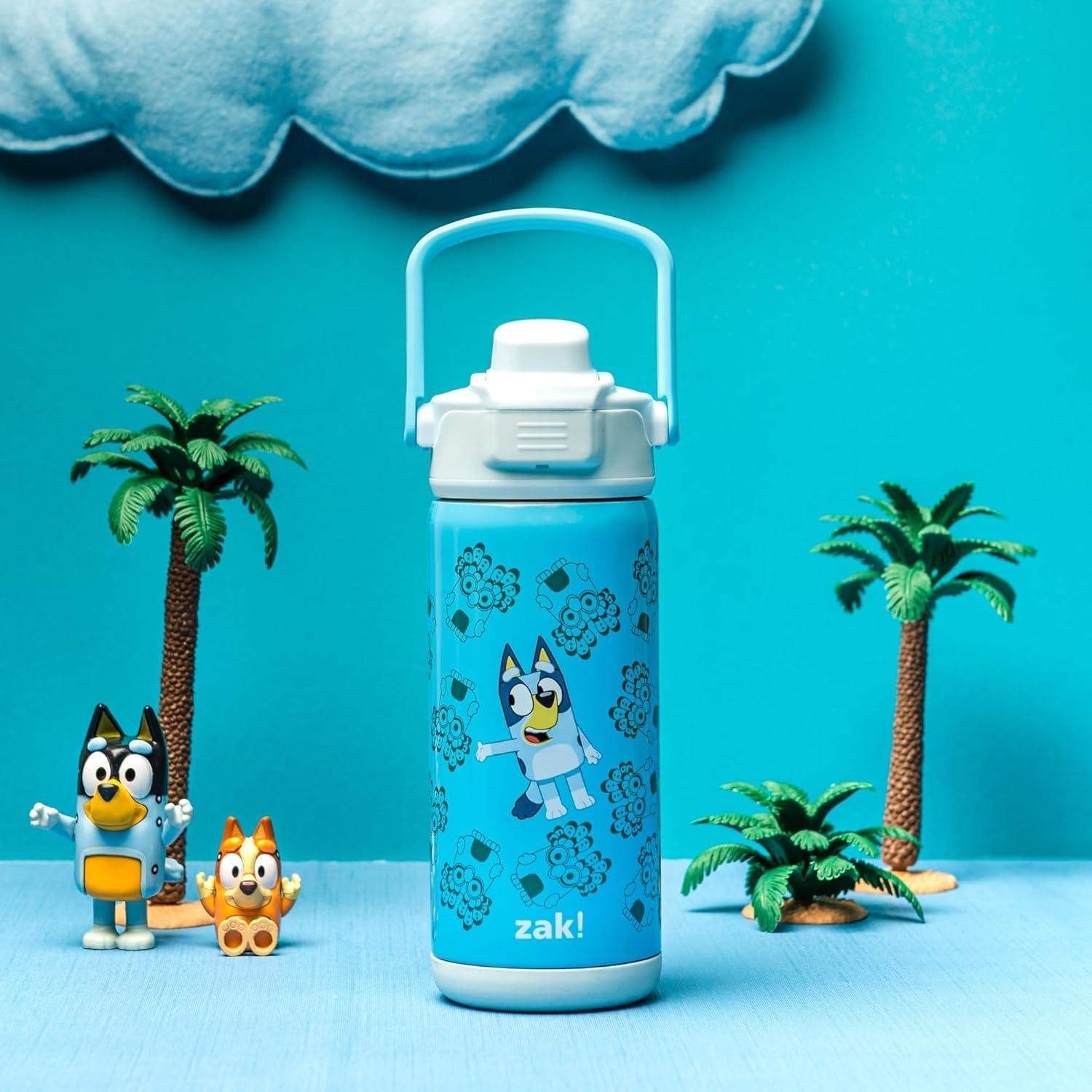 imageZak Designs Beacon Insulated Bottle Bluey 14 oz Durable Stainless Steel DoubleWall Vacuum Insulation Silicone Spout ampamp PushButton LeakProof Lid Dishwasher Safe