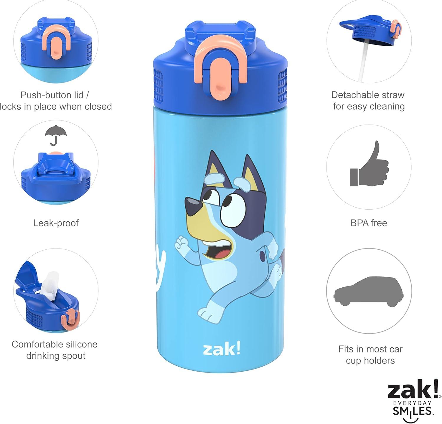 imageZak Designs Bluey 14 oz Double Wall Vacuum Insulated Thermal Kids Water Bottle 188 Stainless Steel FlipUp Straw Spout Locking Spout Cover Durable Cup for Sports or Travel