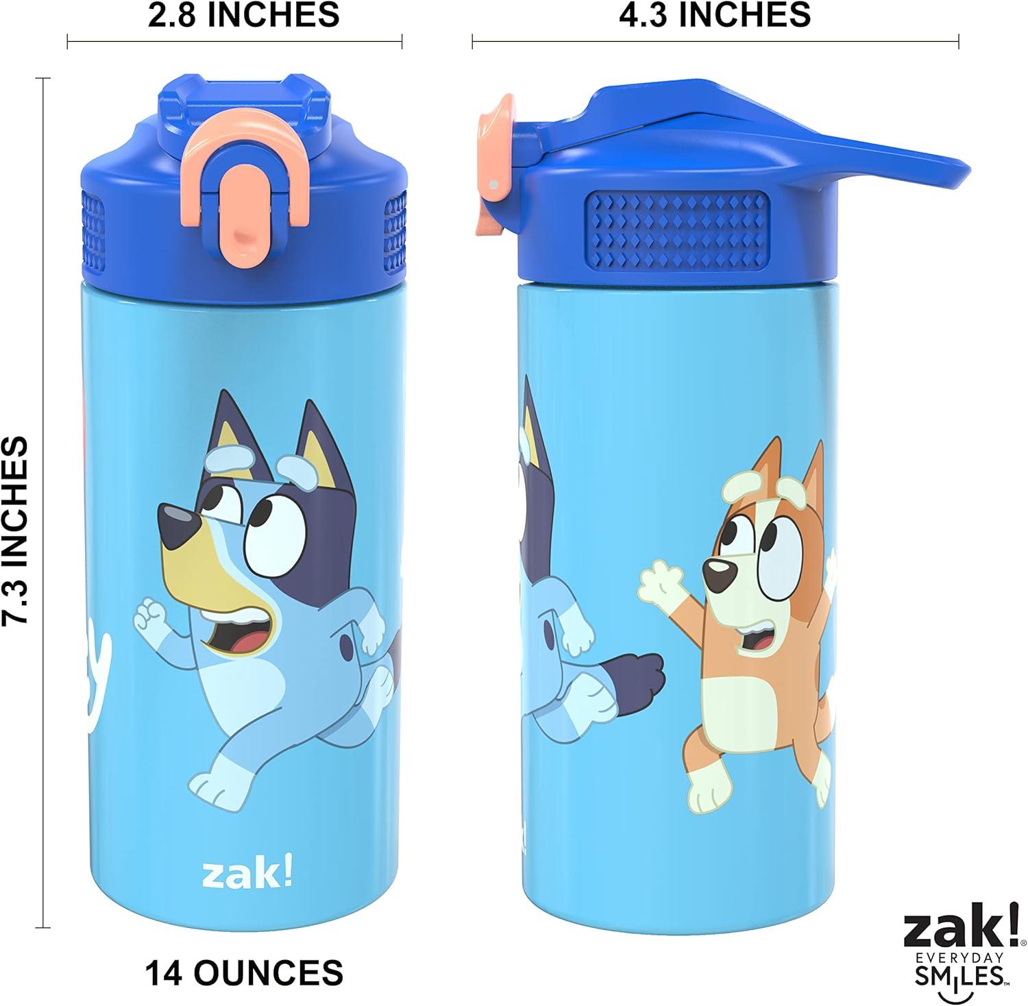 imageZak Designs Bluey 14 oz Double Wall Vacuum Insulated Thermal Kids Water Bottle 188 Stainless Steel FlipUp Straw Spout Locking Spout Cover Durable Cup for Sports or Travel