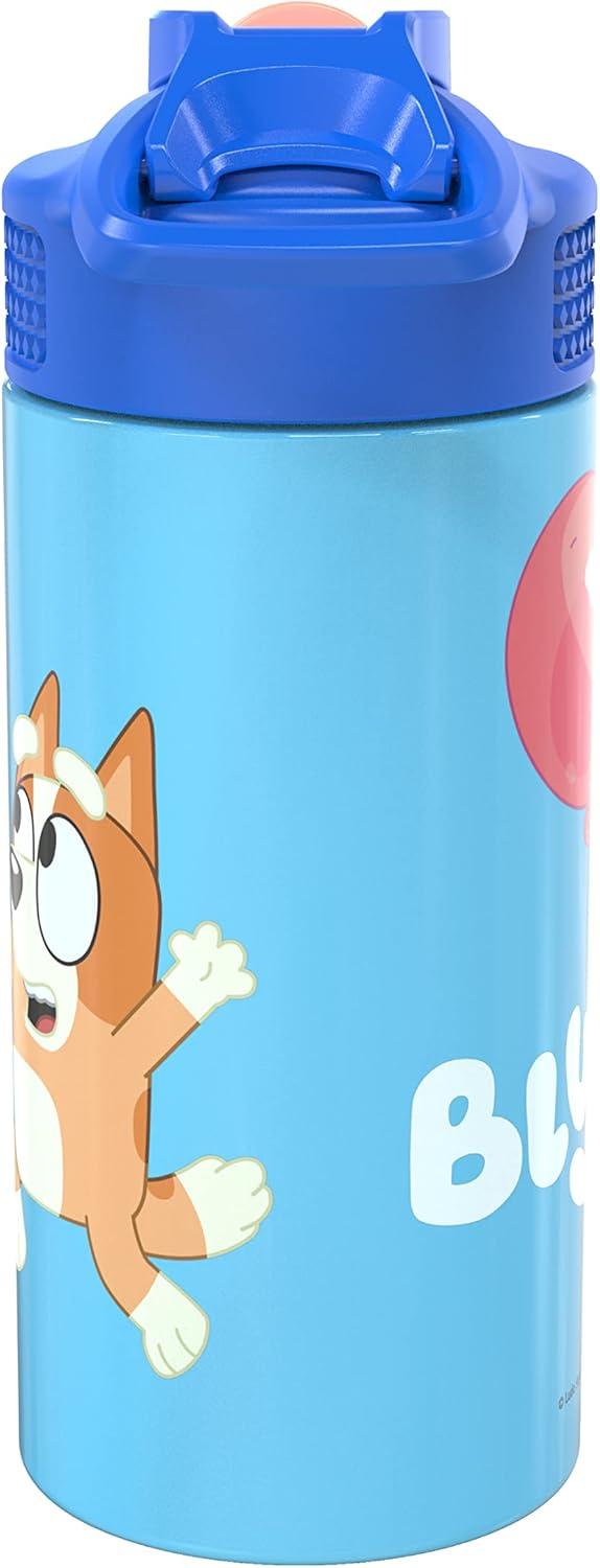 imageZak Designs Bluey 14 oz Double Wall Vacuum Insulated Thermal Kids Water Bottle 188 Stainless Steel FlipUp Straw Spout Locking Spout Cover Durable Cup for Sports or Travel