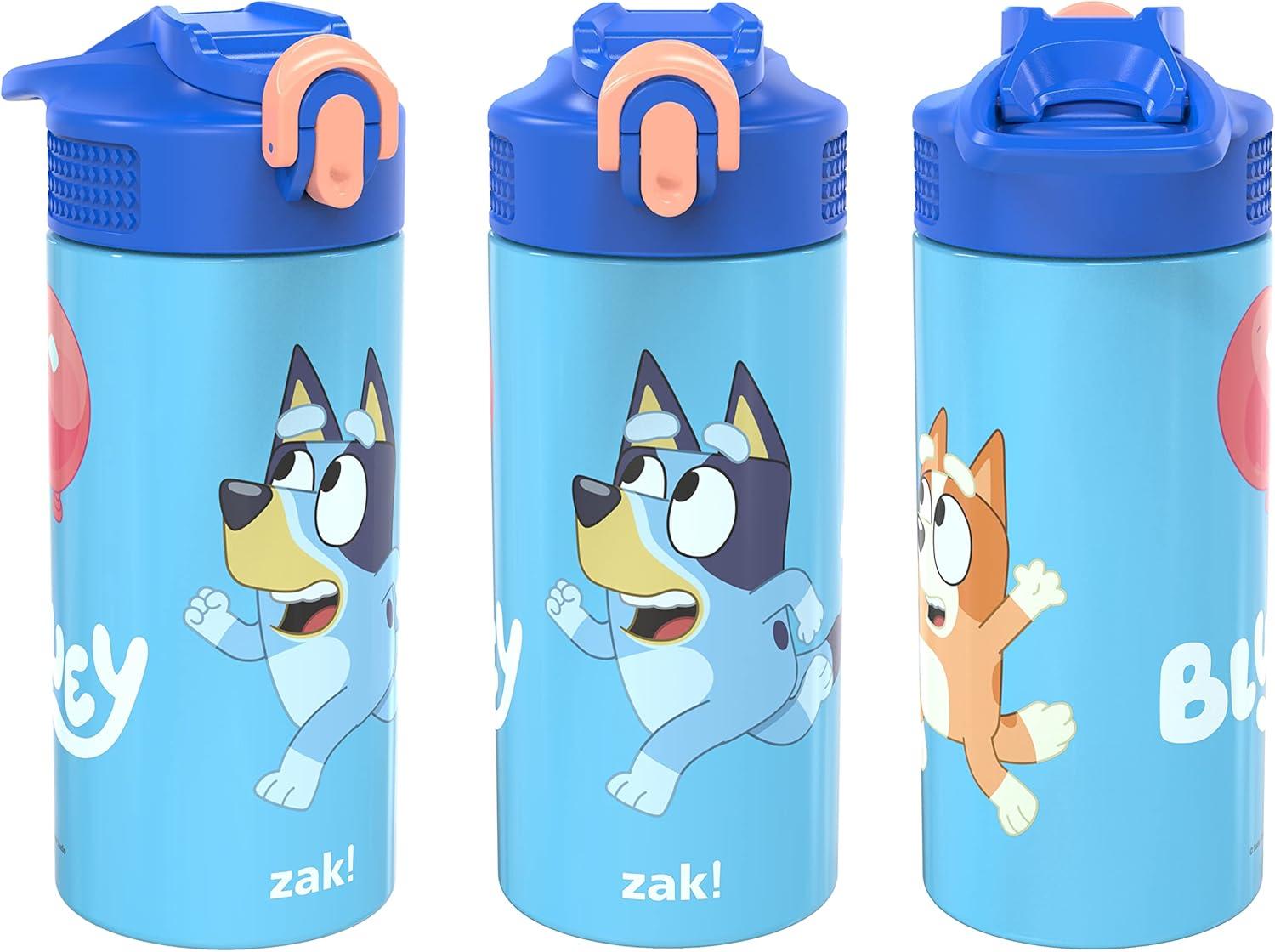 imageZak Designs Bluey 14 oz Double Wall Vacuum Insulated Thermal Kids Water Bottle 188 Stainless Steel FlipUp Straw Spout Locking Spout Cover Durable Cup for Sports or Travel