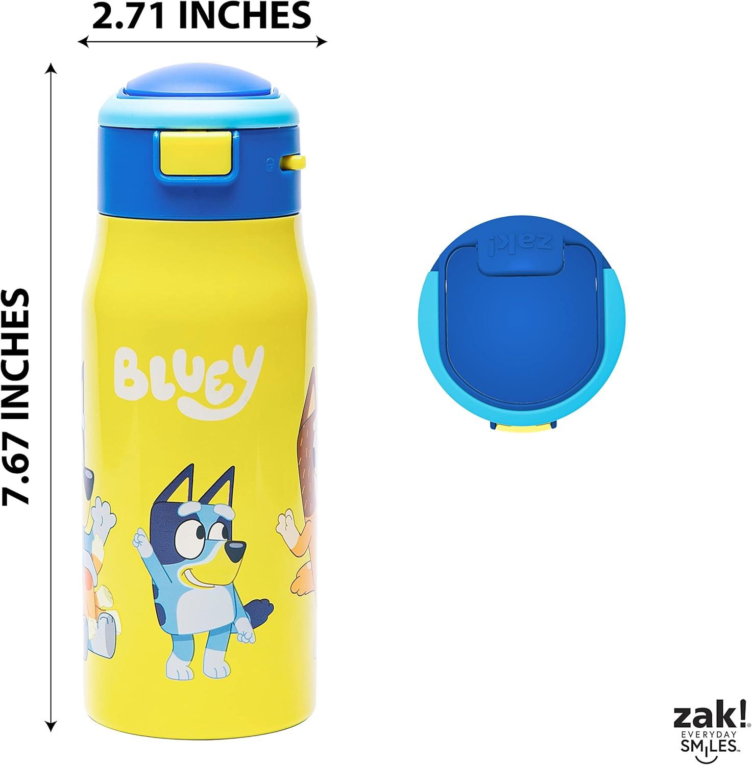 imageZak Designs Bluey DoubleWall Vacuum Insulated Stainless Steel Kids Mesa Water Bottle with FlipUp Straw Spout and Locking Spout Cover Durable Cup for Sports or School 135 oz 188 SS