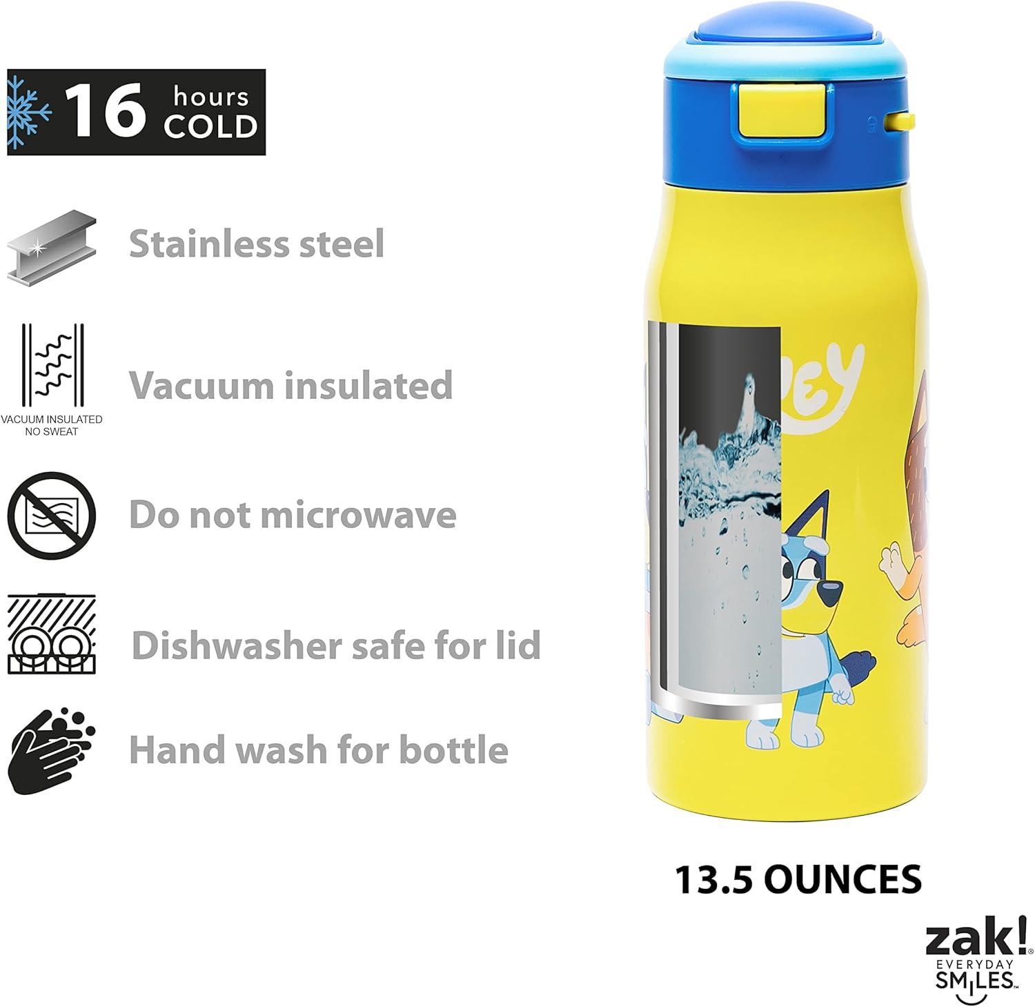 imageZak Designs Bluey DoubleWall Vacuum Insulated Stainless Steel Kids Mesa Water Bottle with FlipUp Straw Spout and Locking Spout Cover Durable Cup for Sports or School 135 oz 188 SS