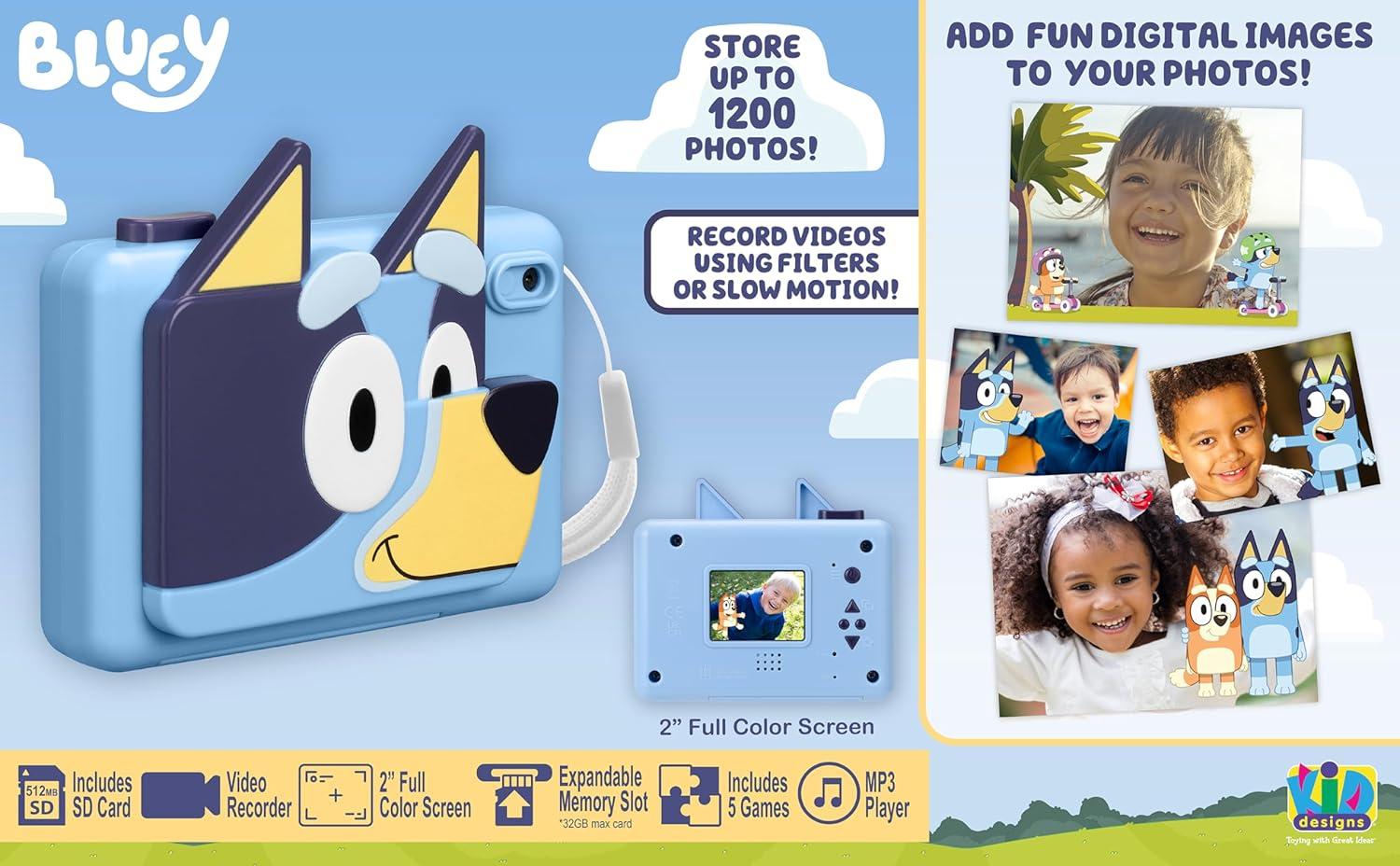 imageekids Bluey Kids Camera with SD Card Digital Camera for Kids with Video Recording Builtin Digital Stickers Bluey Toys Make Great Stocking Stuffers for Kids