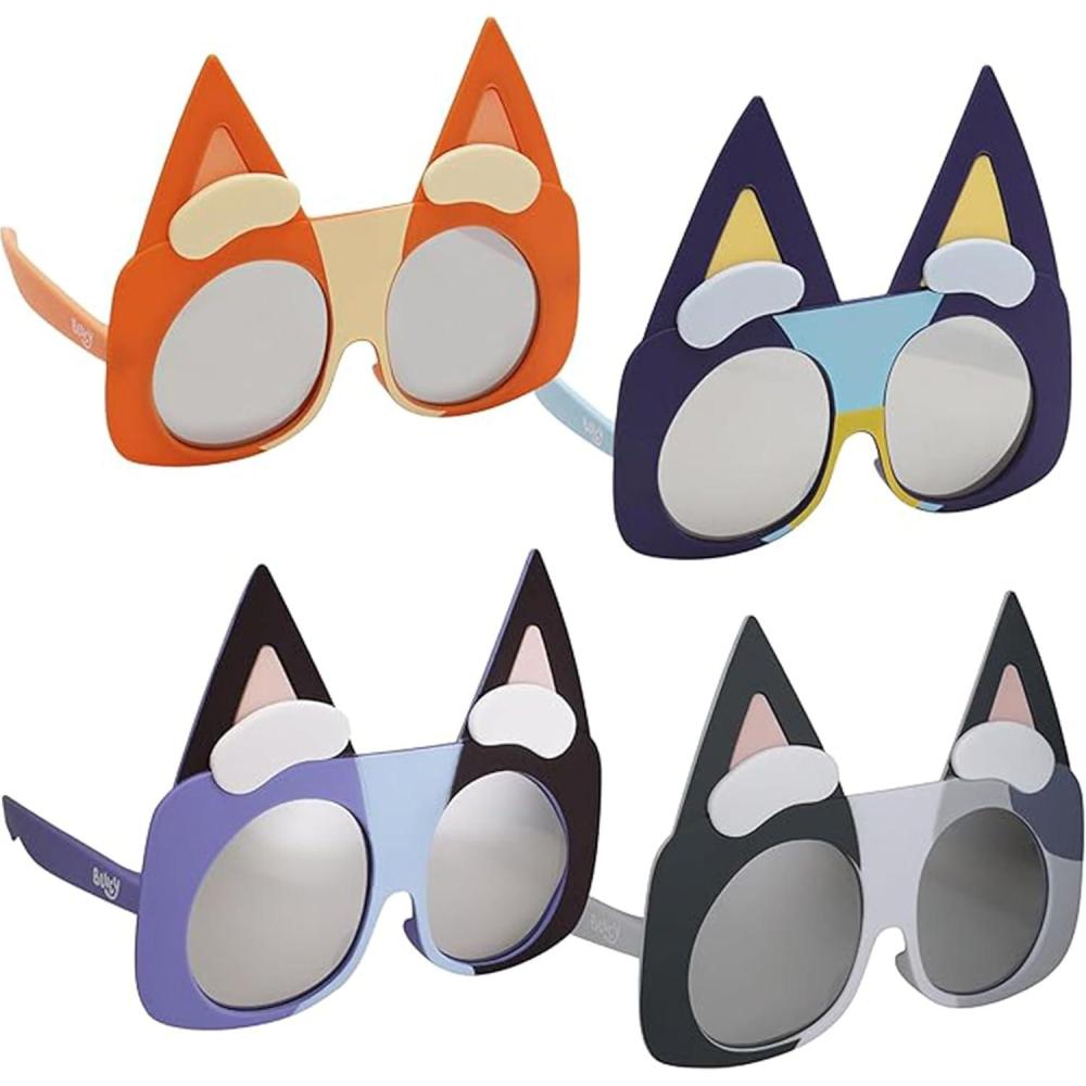 imageBLUEY Costume Sunglasses Bluey Bingo Bandit Chilli or Chattermax Costume Accessory Child and Adult SizeCousins 4 Pack