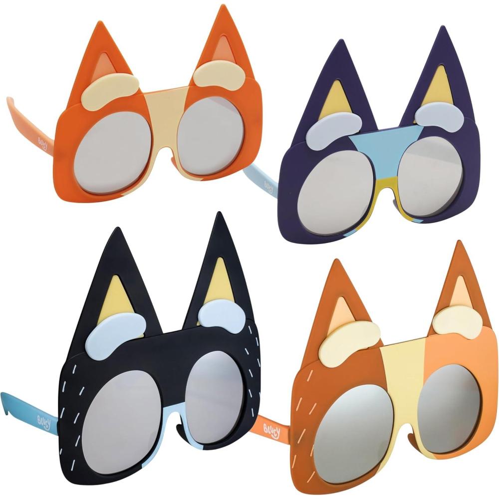 imageBLUEY Costume Sunglasses Bluey Bingo Bandit Chilli or Chattermax Costume Accessory Child and Adult SizeFamily 4 Pack