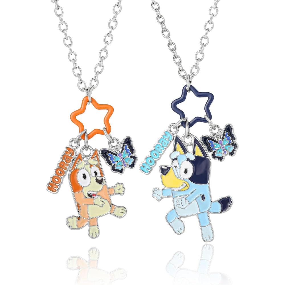 imageBingo and Bluey Necklace for Girls 2 Pieces Official License 16quot325quot Bluey Jewelry Set for Girls with Hooray and Butterfly Charms