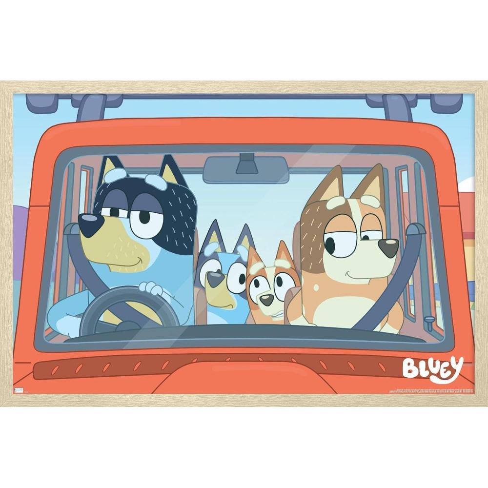 imageBluey Car Ride Wall Poster 19Lquot x 13Wquot Premium Unframed VersionBlonde Framed Version