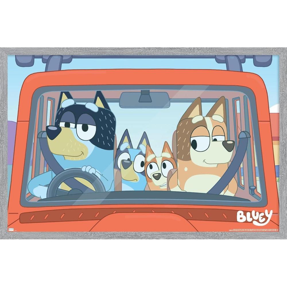 imageBluey Car Ride Wall Poster 19Lquot x 13Wquot Premium Unframed VersionGray Framed Version