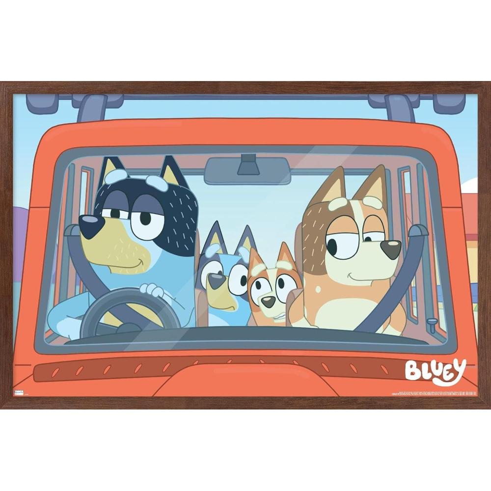 imageBluey Car Ride Wall Poster 19Lquot x 13Wquot Premium Unframed VersionMahogany Framed Version