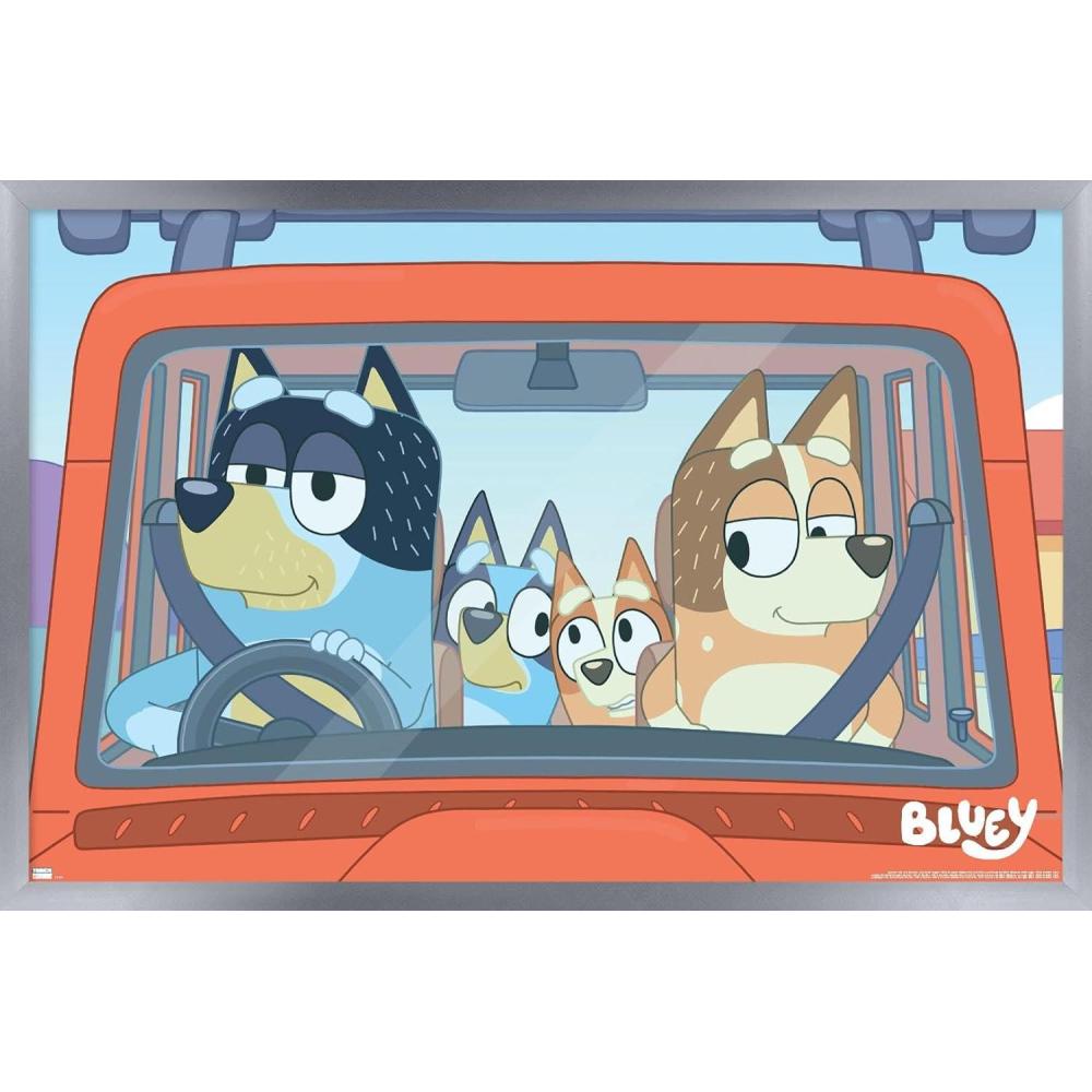 imageBluey Car Ride Wall Poster 19Lquot x 13Wquot Premium Unframed VersionSilver Framed Version