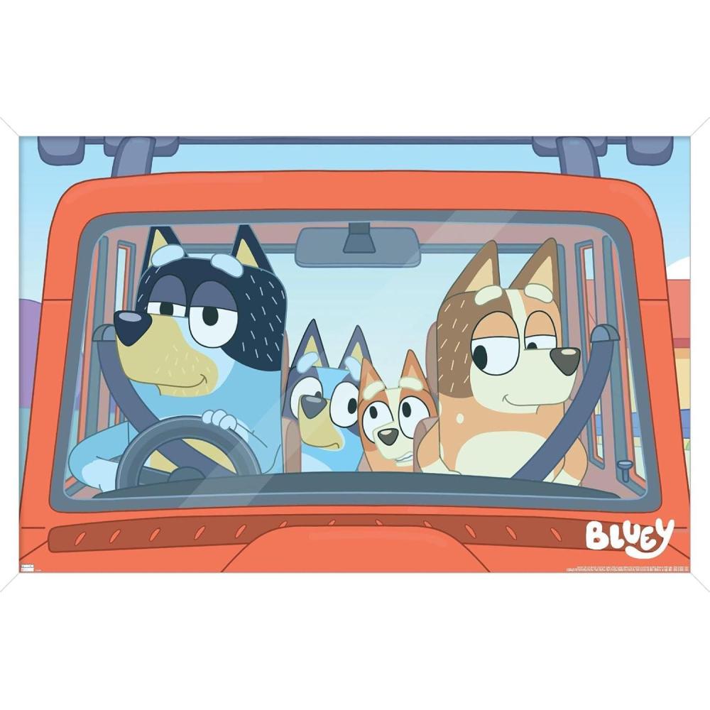 imageBluey Car Ride Wall Poster 19Lquot x 13Wquot Premium Unframed VersionWhite Framed Version
