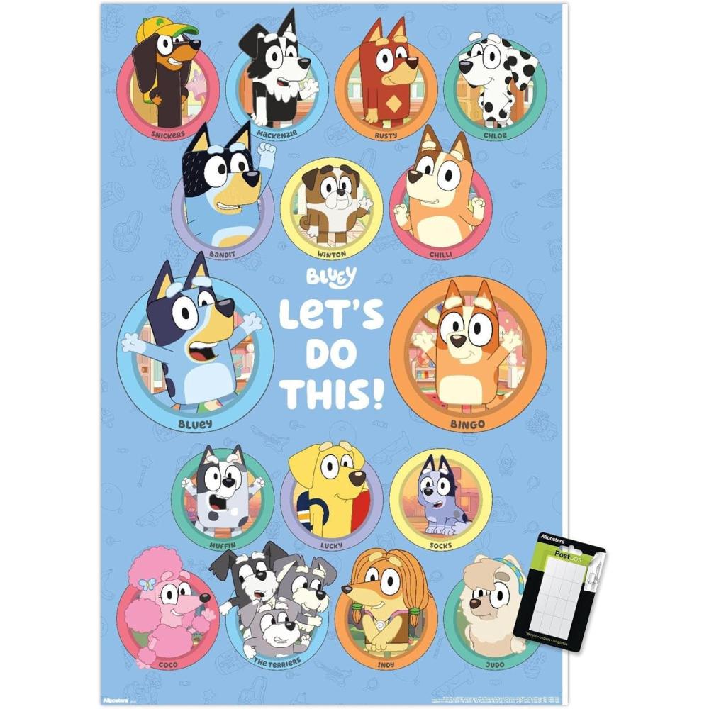 imageBluey Grid Wall Poster 19Lquot x 13Wquot Premium Unframed VersionPoster Mount Bundle