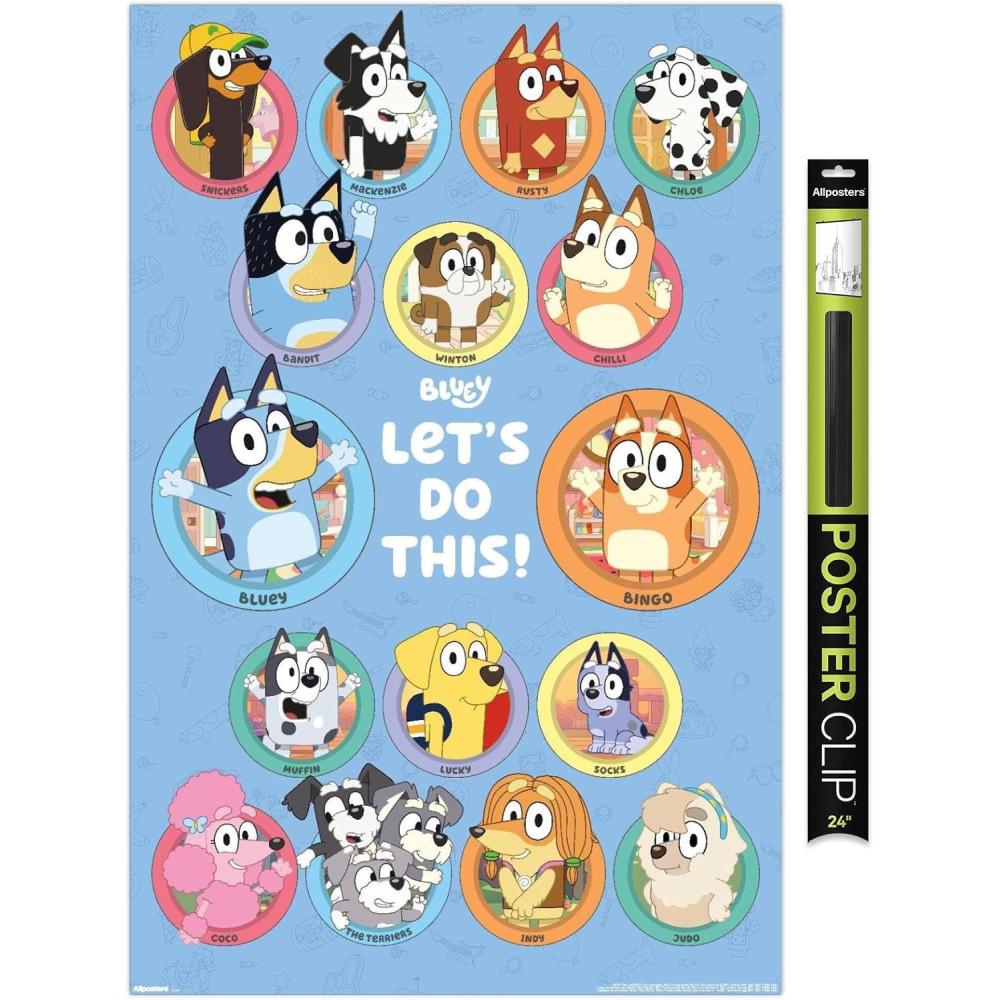 imageBluey Grid Wall Poster 19Lquot x 13Wquot Premium Unframed VersionPremium Poster Clip Bundle